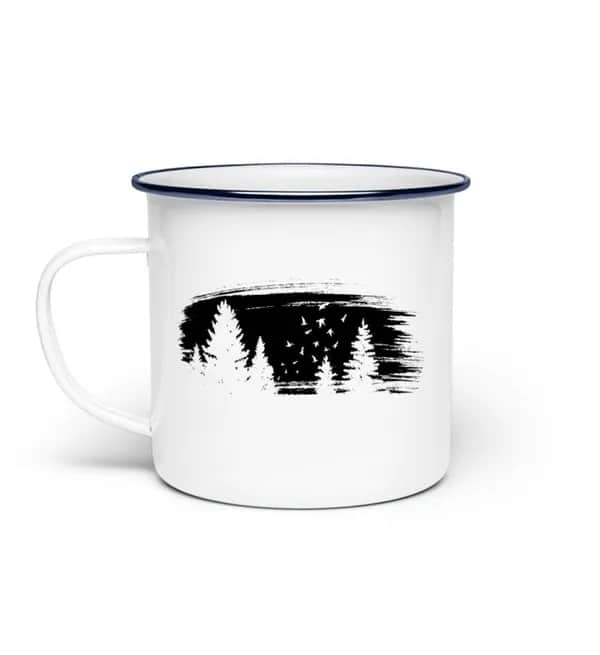 Wald mit Vögeln - Emaille Tasse