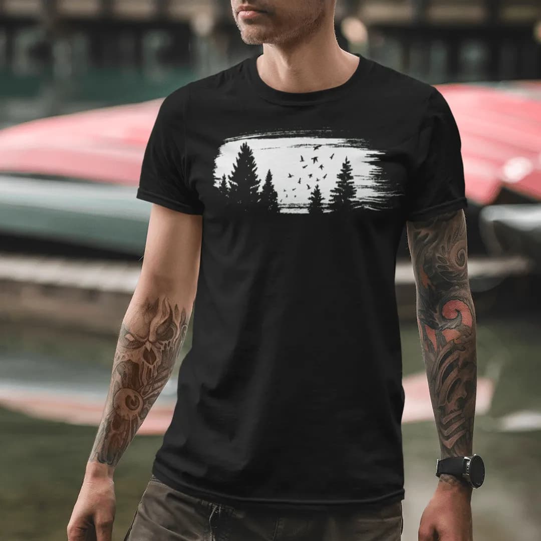 Wald mit Vögeln - Herren Premium Bio Shirt
