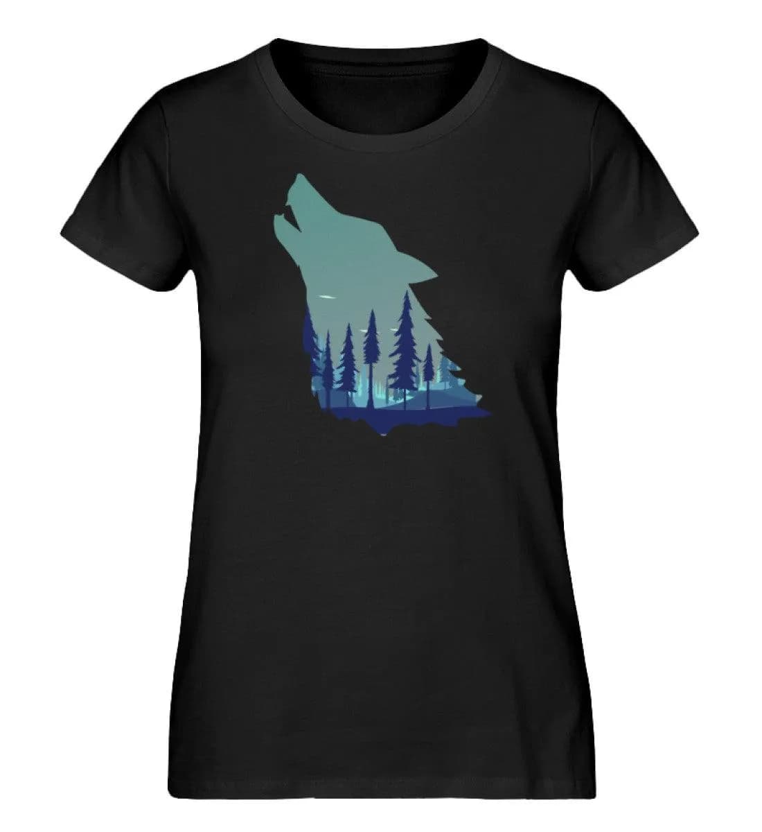 Heulender Wolf Mit Wald - Damen Premium Bio Shirt