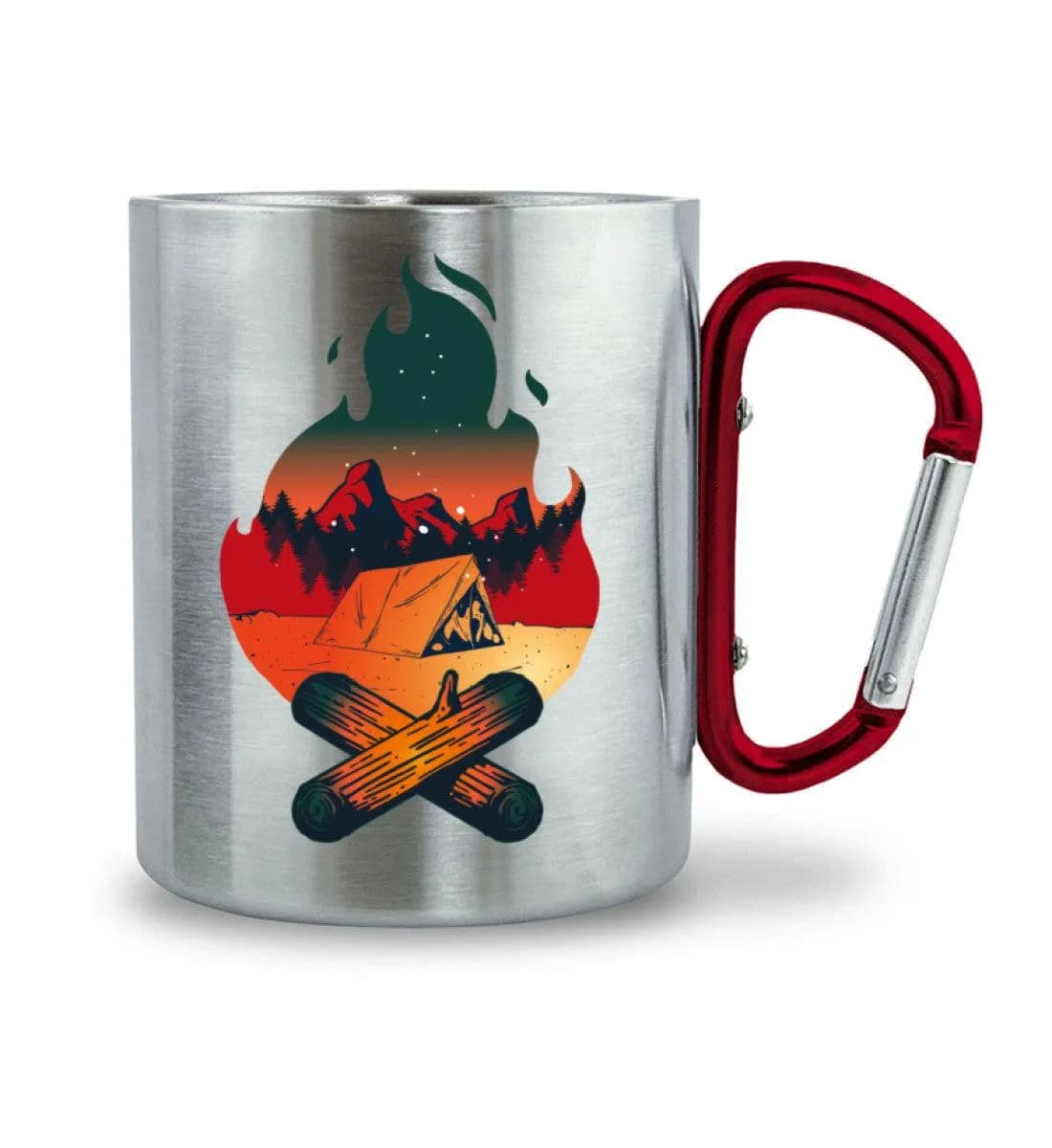 Lagerfeuer - Edelstahltasse mit Karabinergriff
