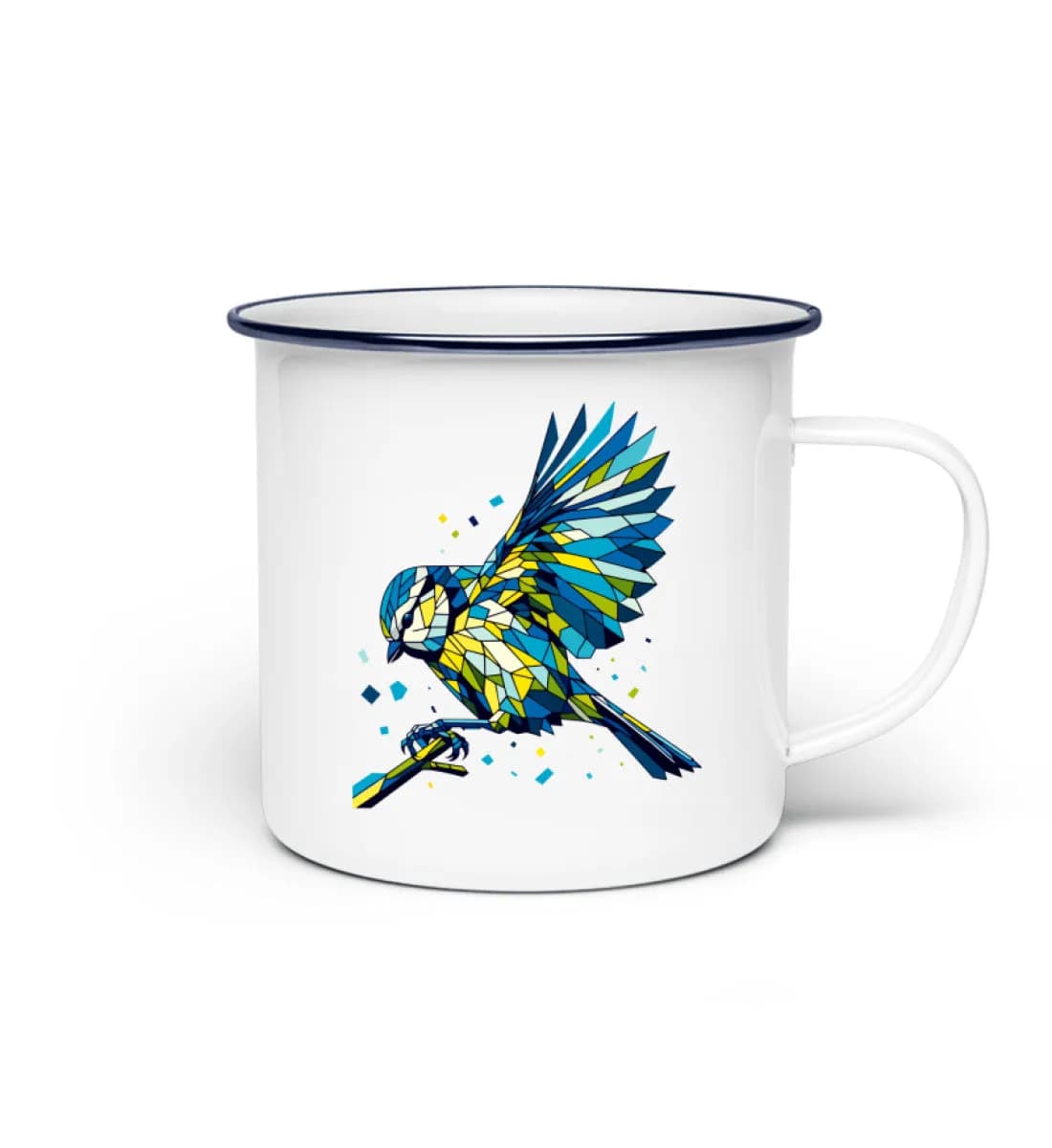 Blaumeise Polygon bunt - Emaille Tasse