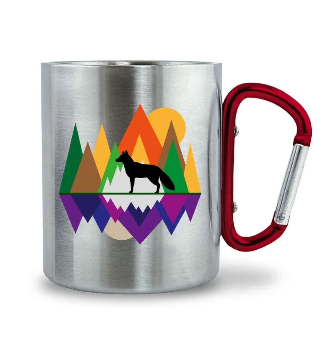 Fuchs im Wald Geometrisch - Edelstahltasse mit Karabinergriff
