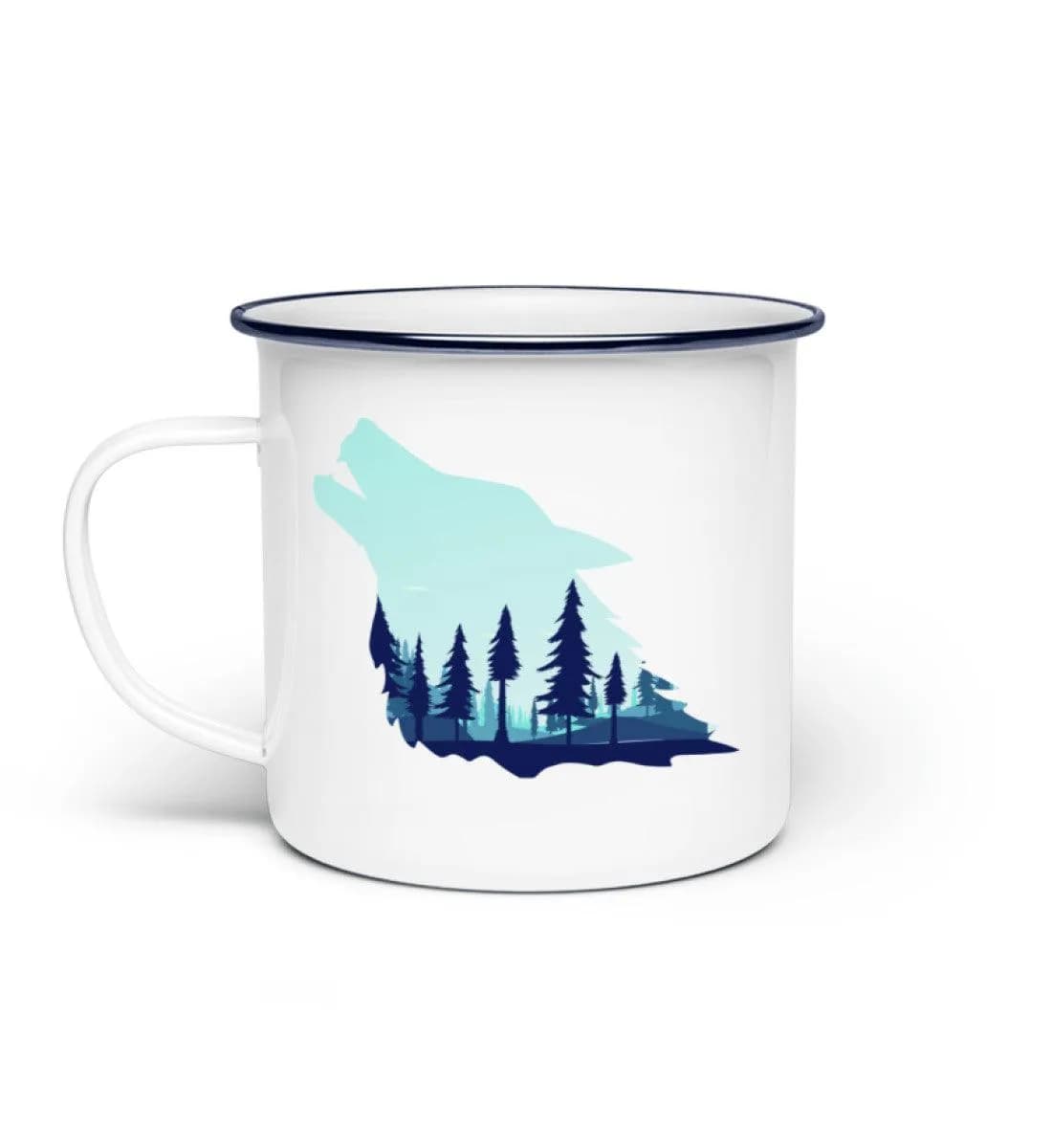 Heulender Wolf mit Wald - Emaille Tasse