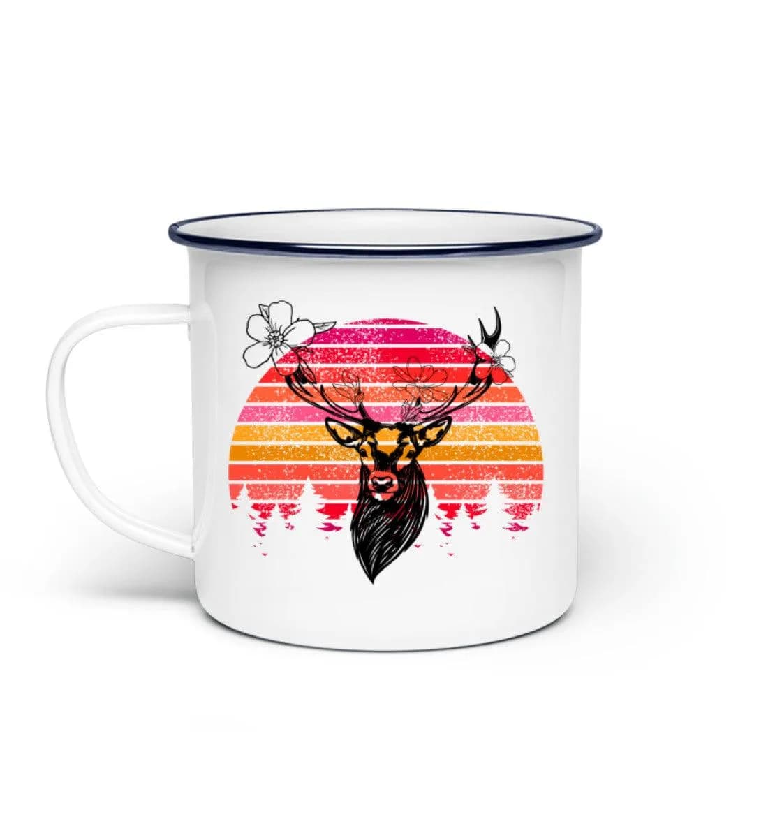 Retro Blumenhirsch - Emaille Tasse