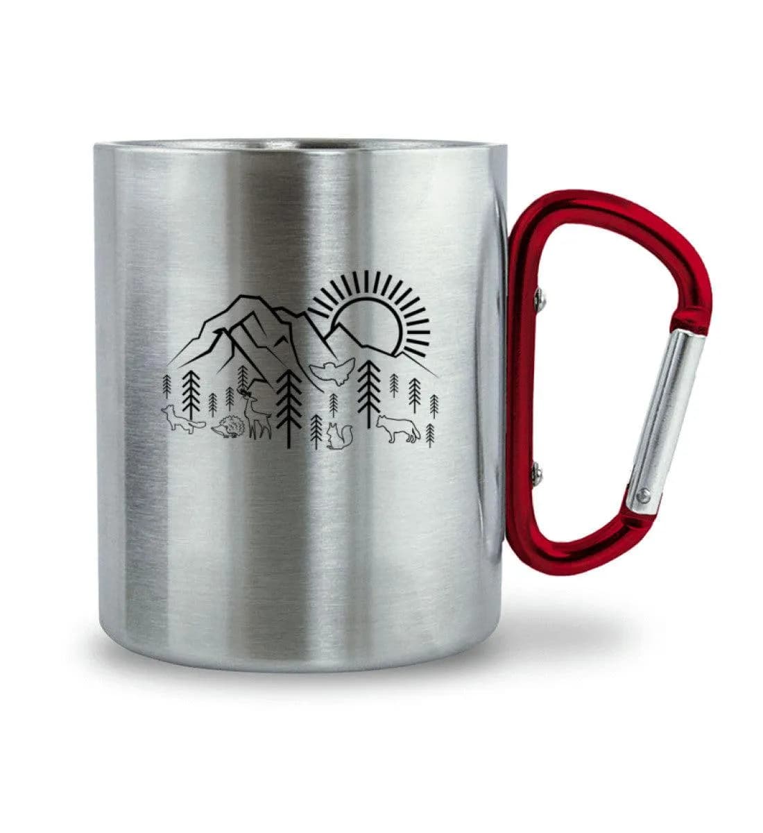 Berge Sonne Tiere - Edelstahltasse mit Karabinergriff