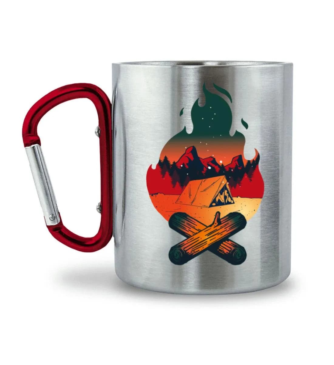 Lagerfeuer - Edelstahltasse mit Karabinergriff