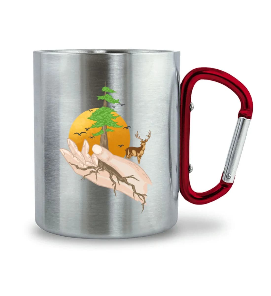 Root hands - Edelstahltasse mit Karabinergriff