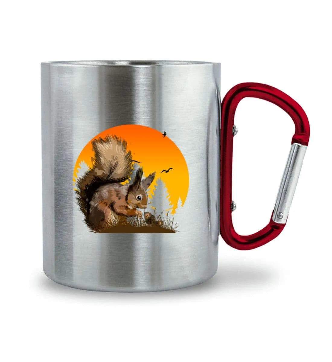 Eichhörnchen im Sonnenuntergang - Edelstahltasse mit Karabinergriff