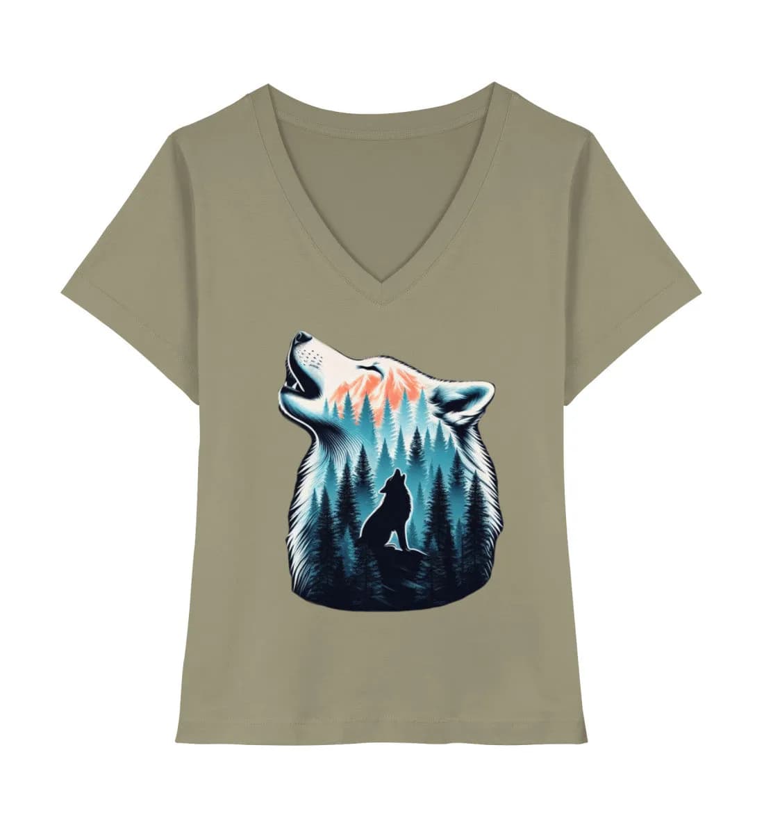 Einsamer Wolf  -  Damen Premium Bio Neck Shirt