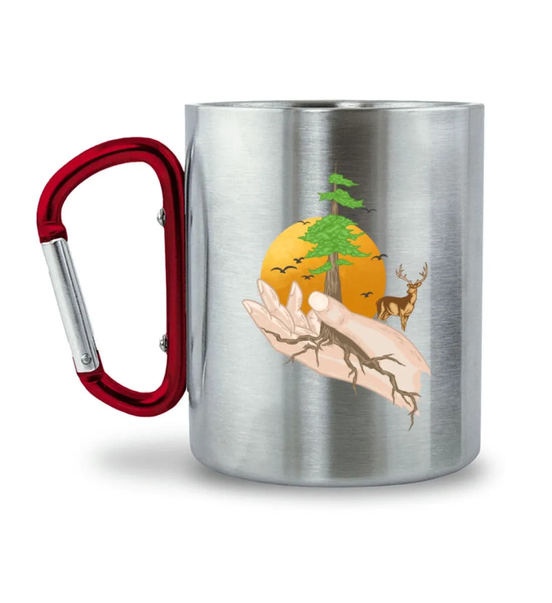 Root hands - Edelstahltasse mit Karabinergriff