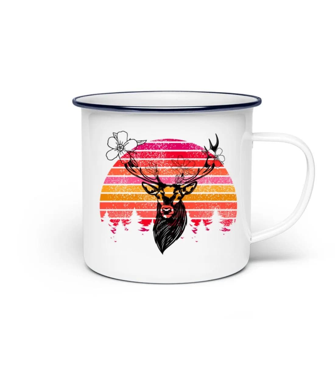 Retro Blumenhirsch - Emaille Tasse