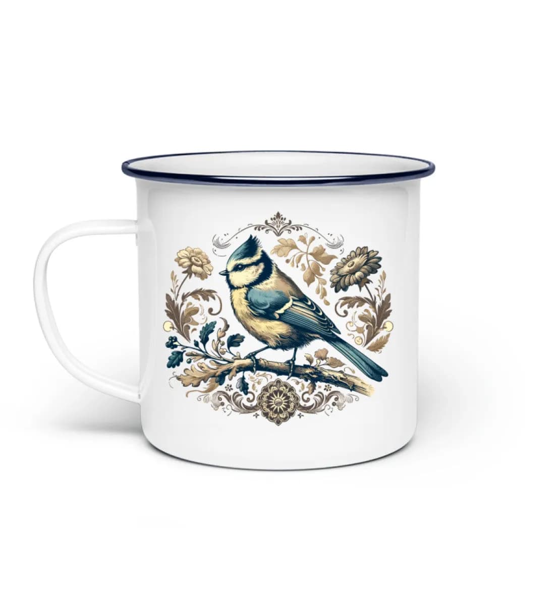 Blaumeise Retroblumen - Emaille Tasse
