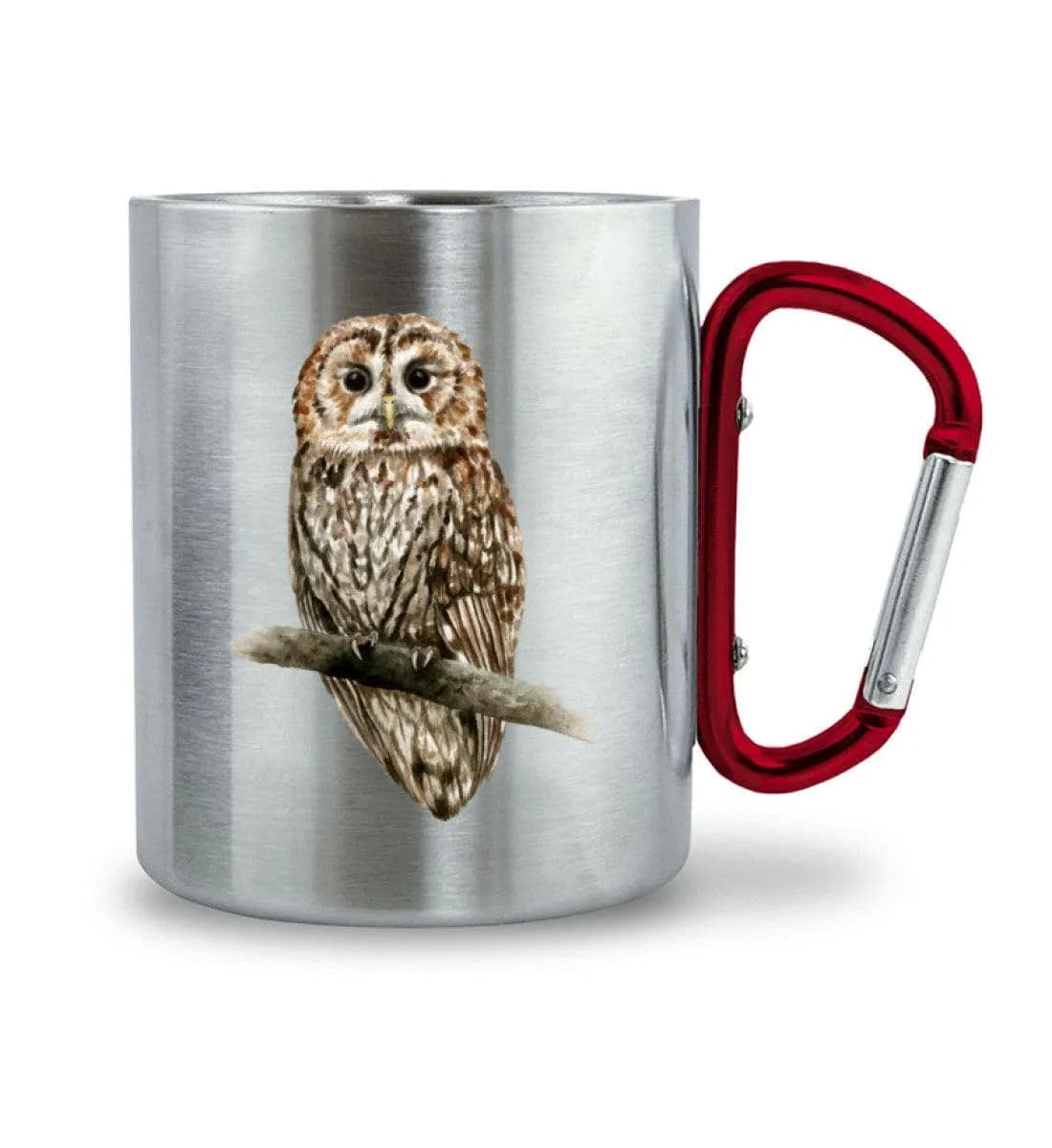 Owl Watercolor - Edelstahltasse mit Karabinergriff
