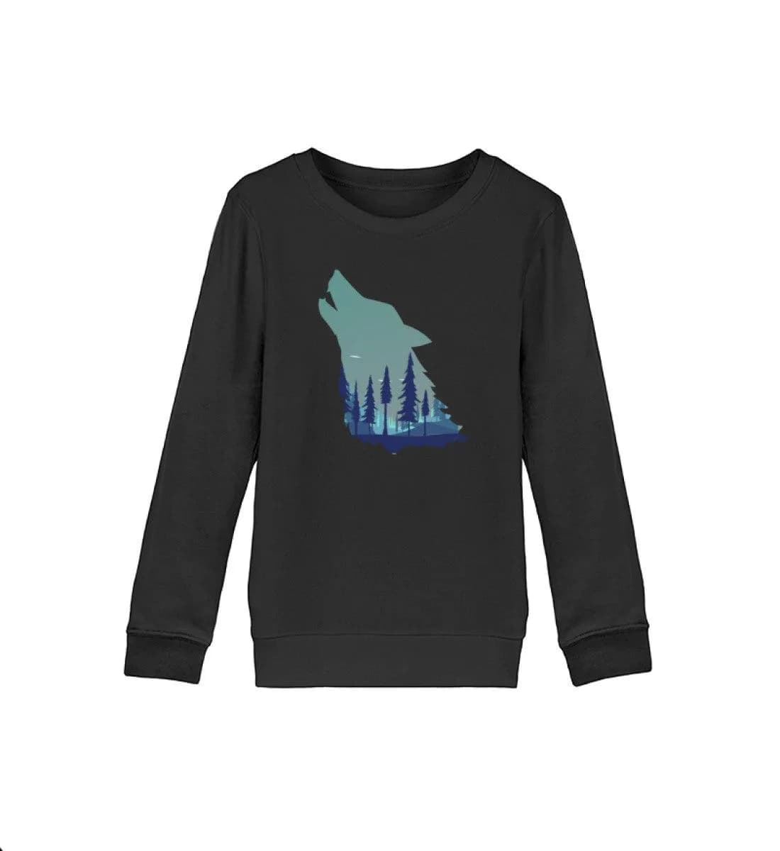 Heulender Wolf mit Wald  - Kinder Bio Sweatshirt