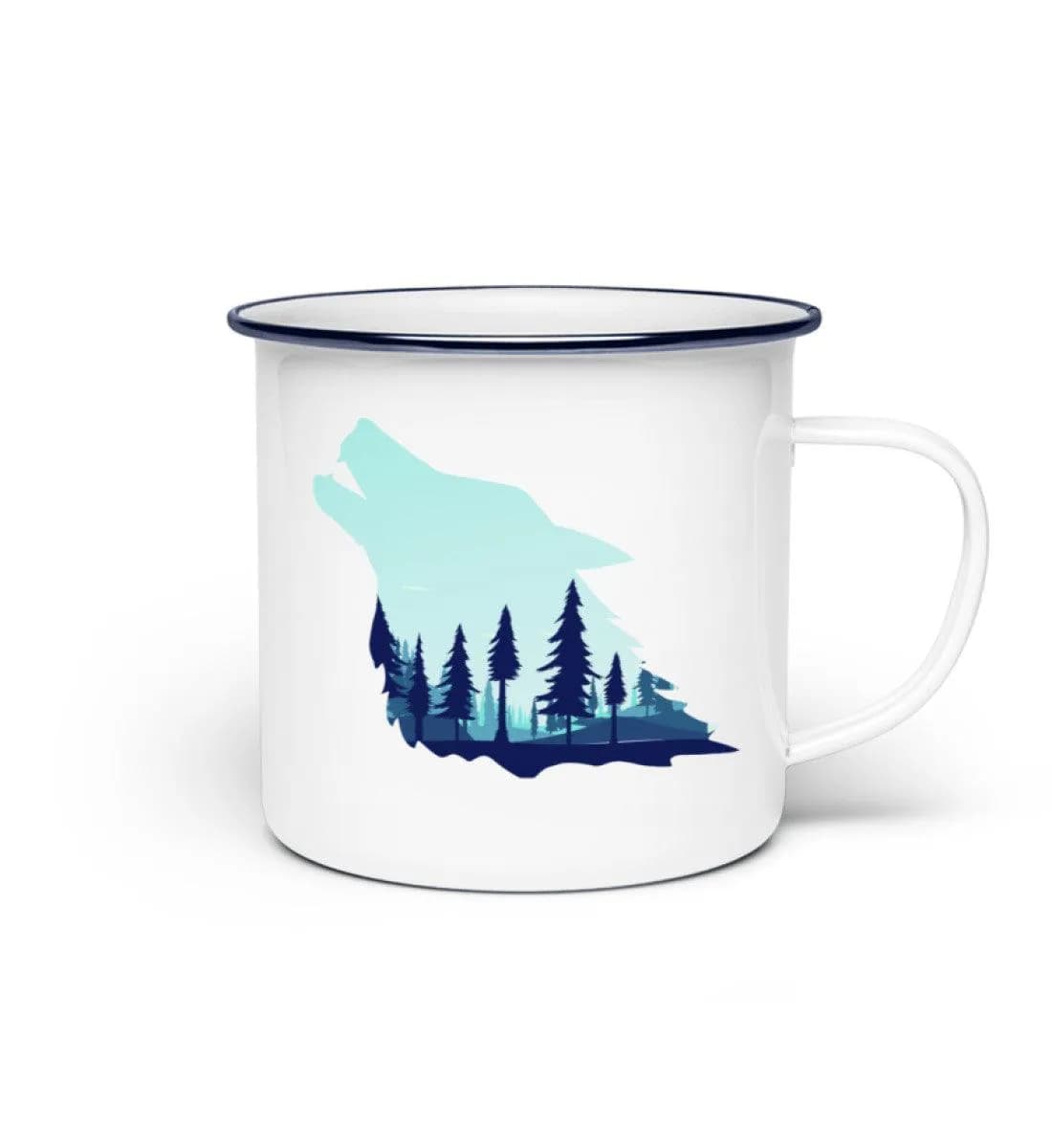 Heulender Wolf mit Wald - Emaille Tasse