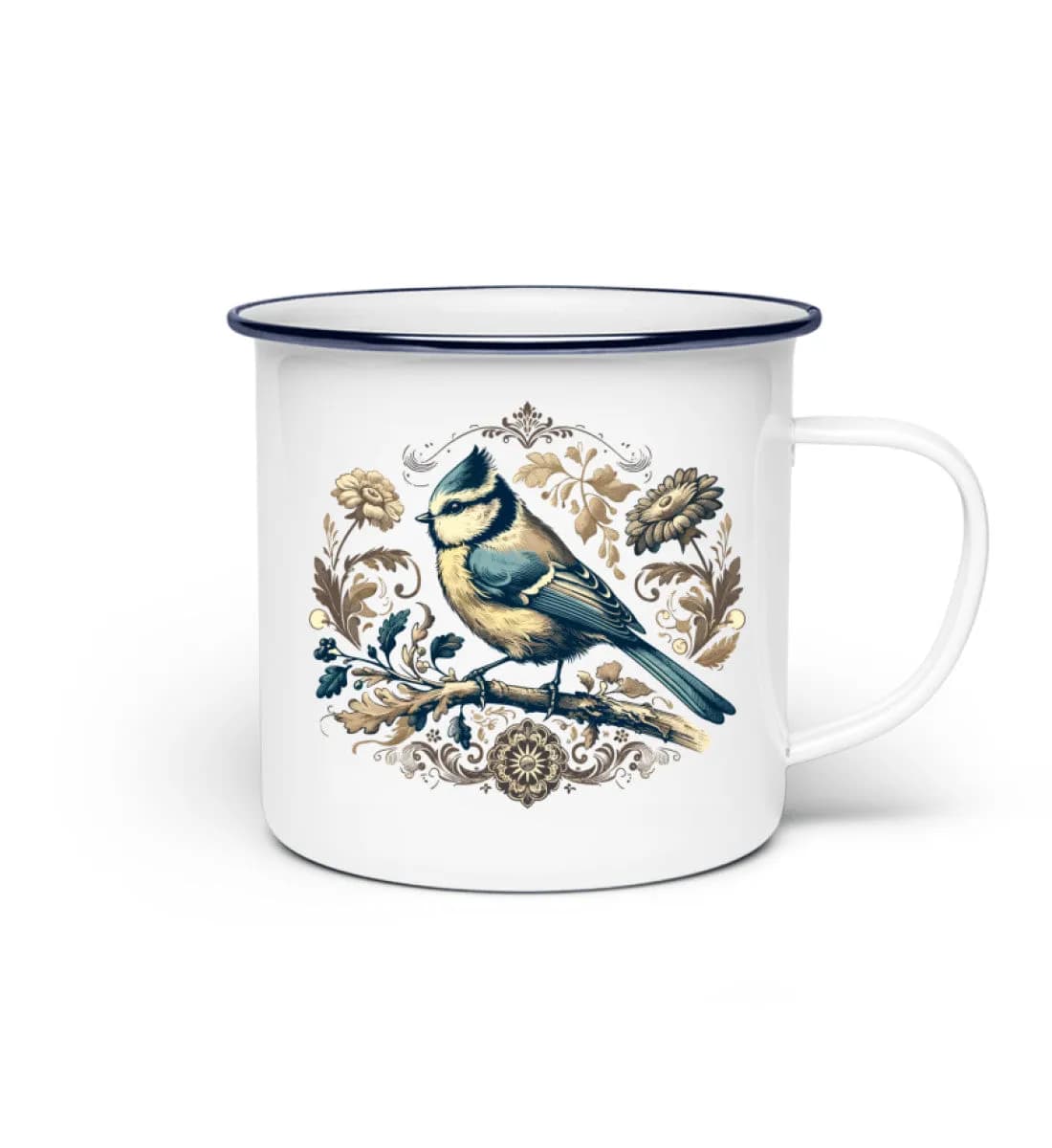 Blaumeise Retroblumen - Emaille Tasse
