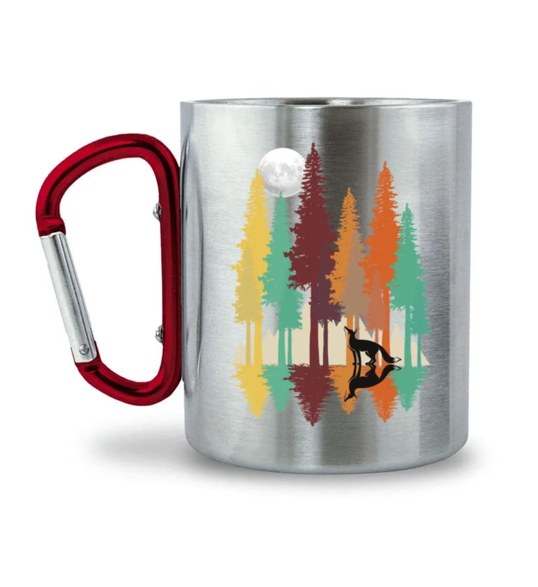 Fuchs im Wald mit Mond - Edelstahltasse mit Karabinergriff
