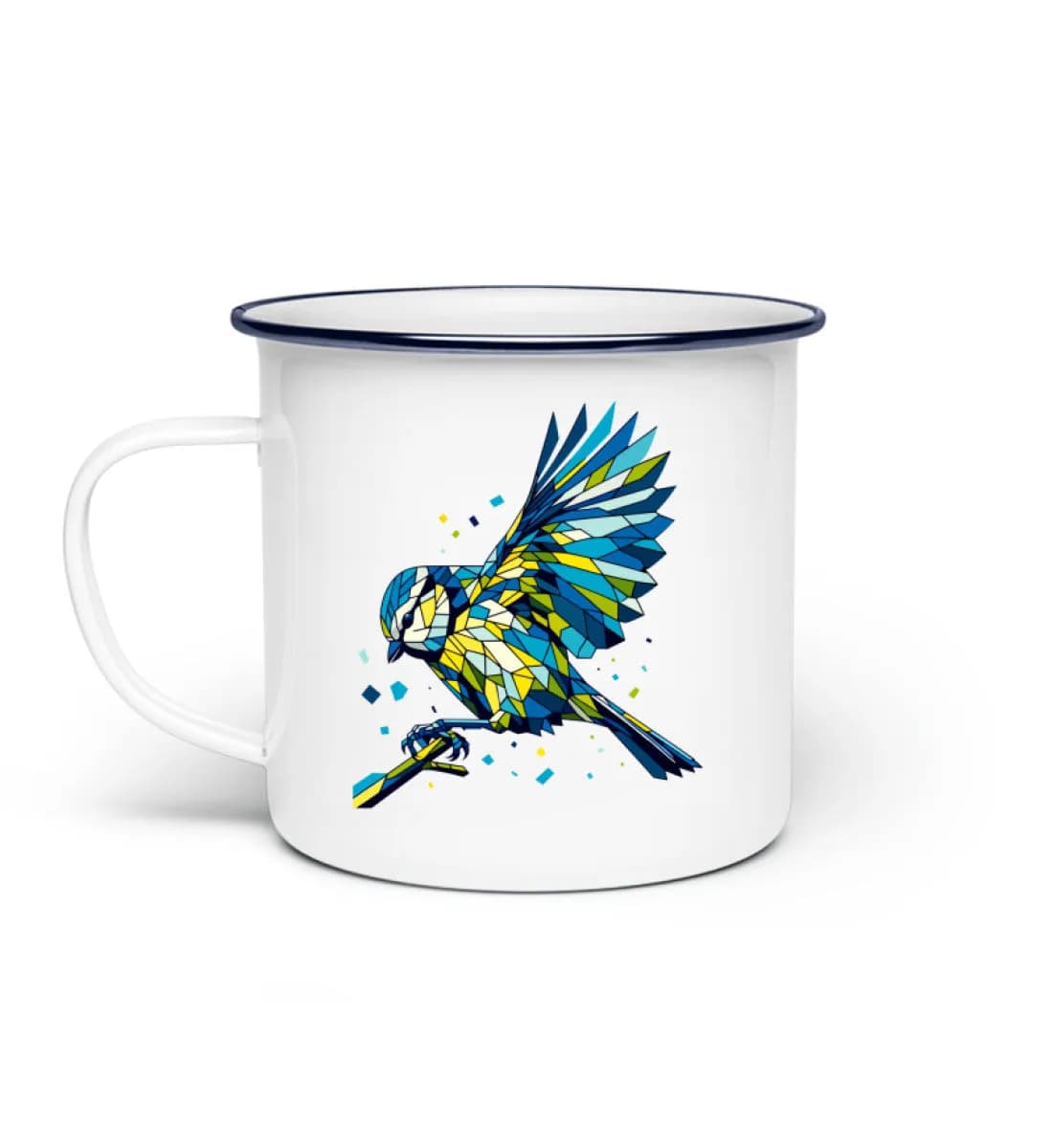 Blaumeise Polygon bunt - Emaille Tasse