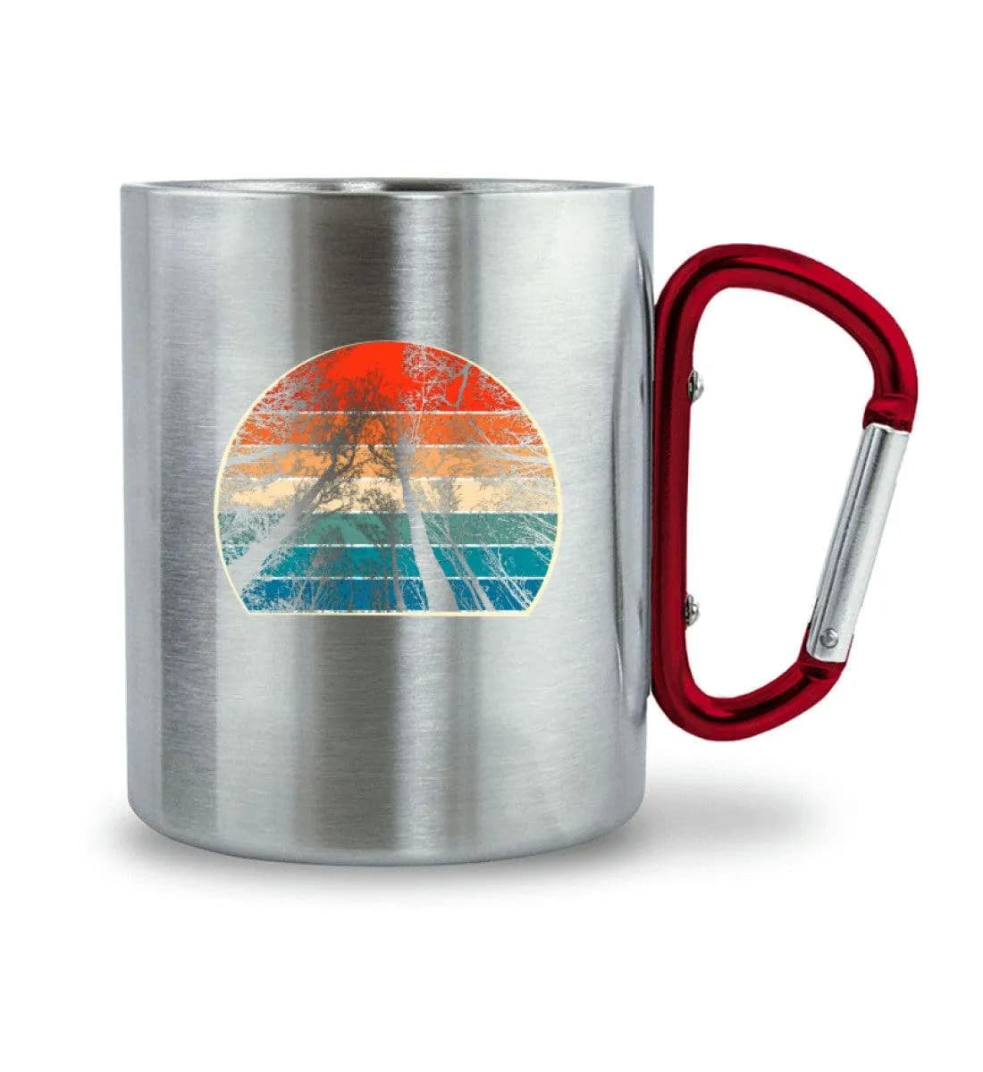 Retro Bäume - Edelstahltasse mit Karabinergriff