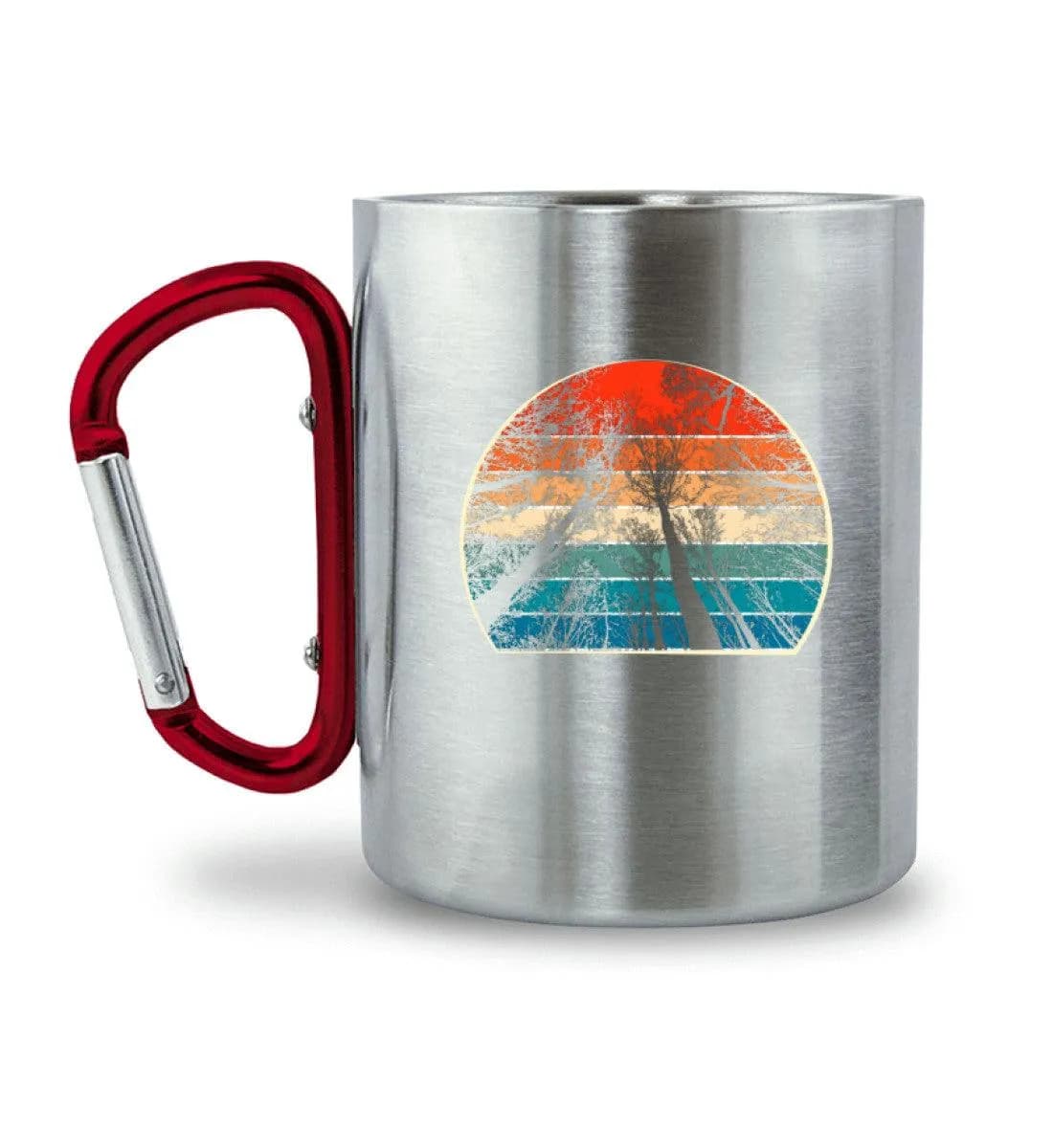 Retro Bäume - Edelstahltasse mit Karabinergriff
