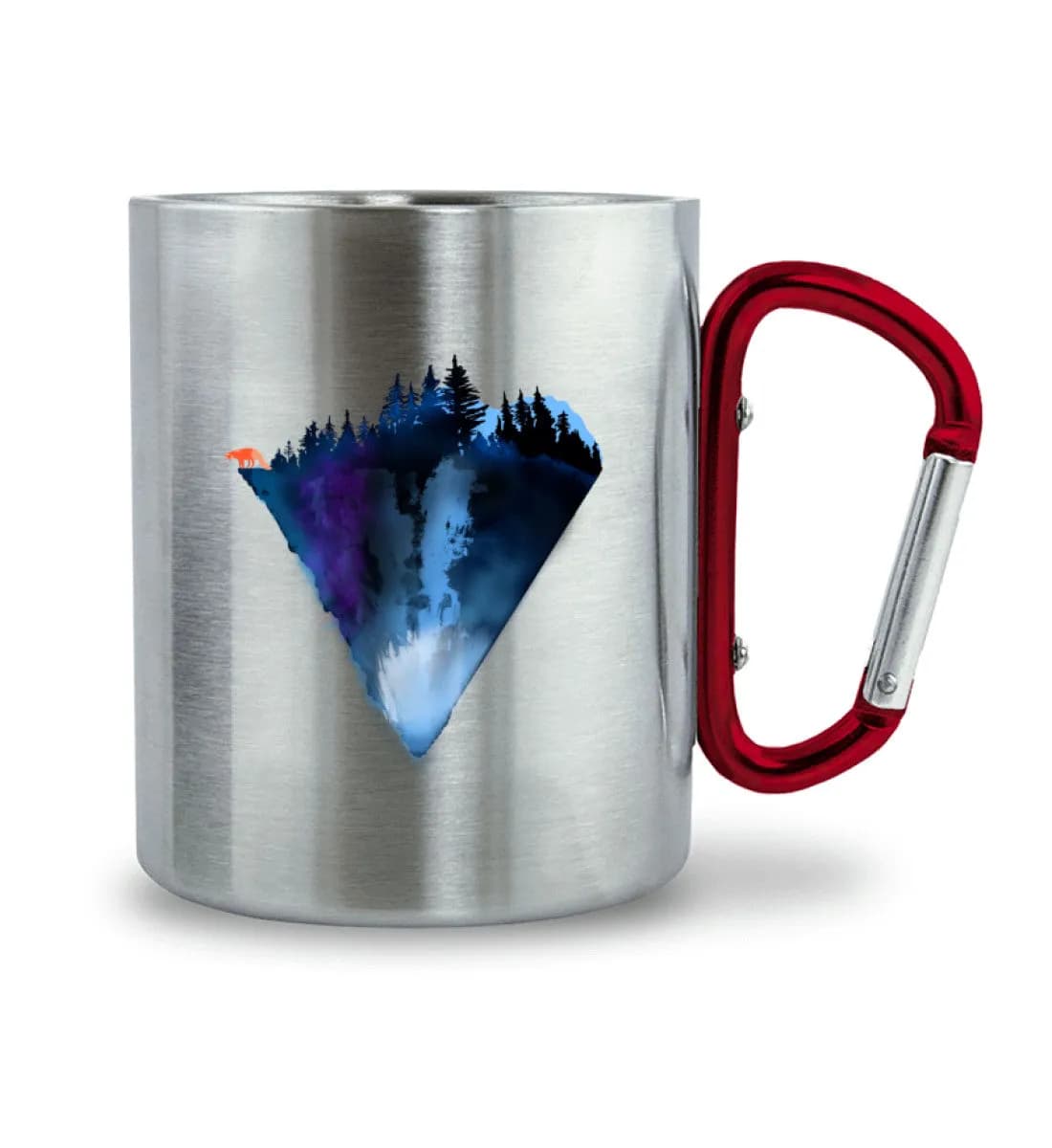 Dreiecksberg mit Fuchs - Edelstahltasse mit Karabinergriff