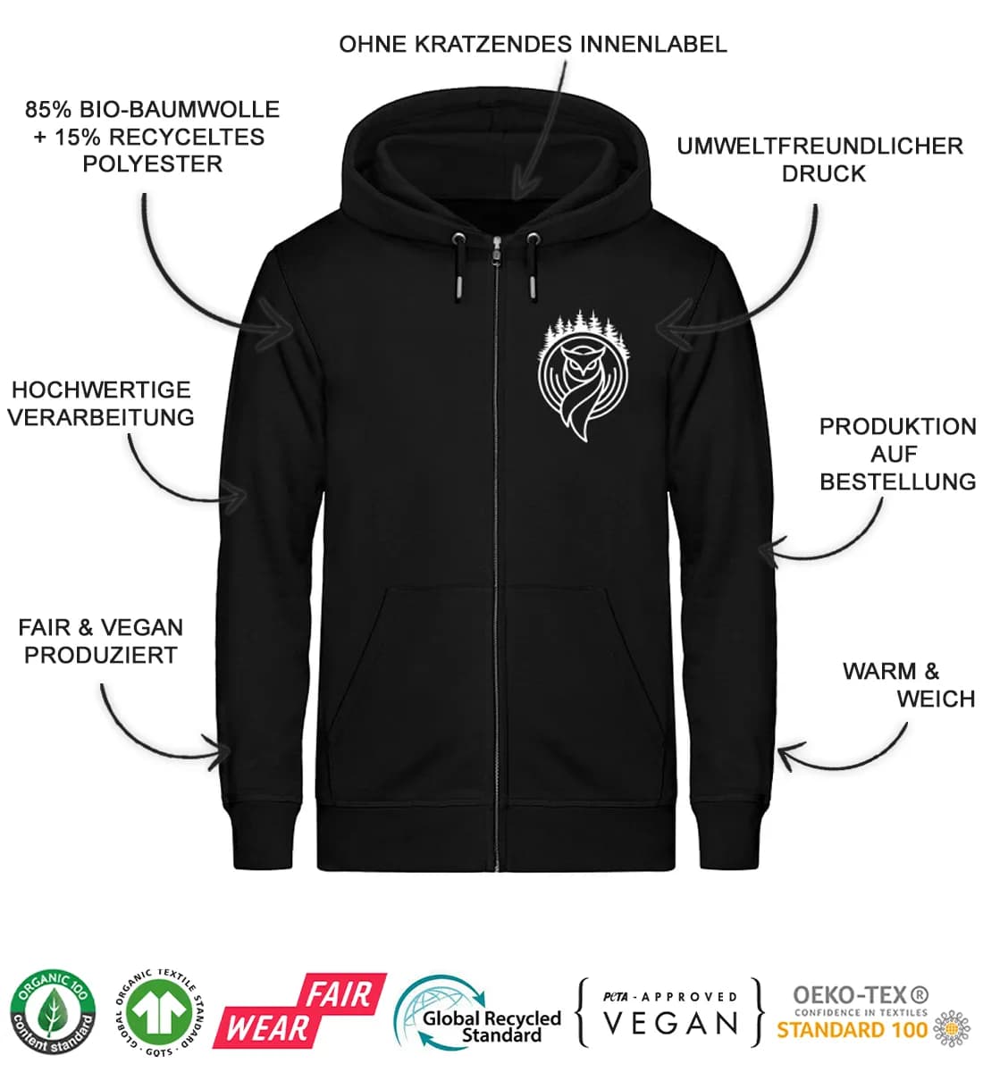 Baum Querschnitt - Unisex Premium Bio Zipper Hoodie