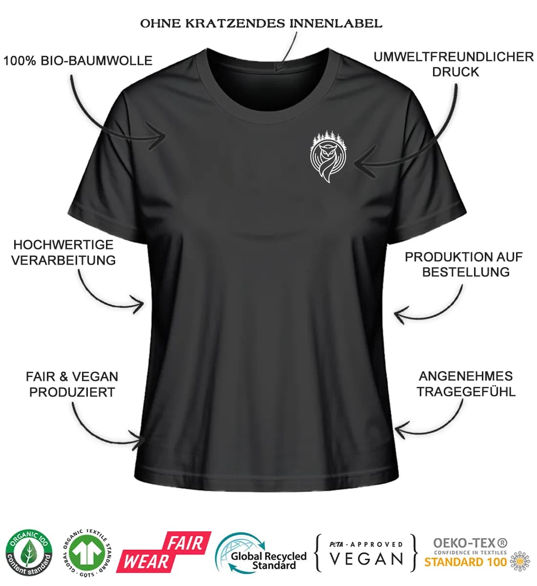 Eule Blutmond - Damen Premium Bio Shirt