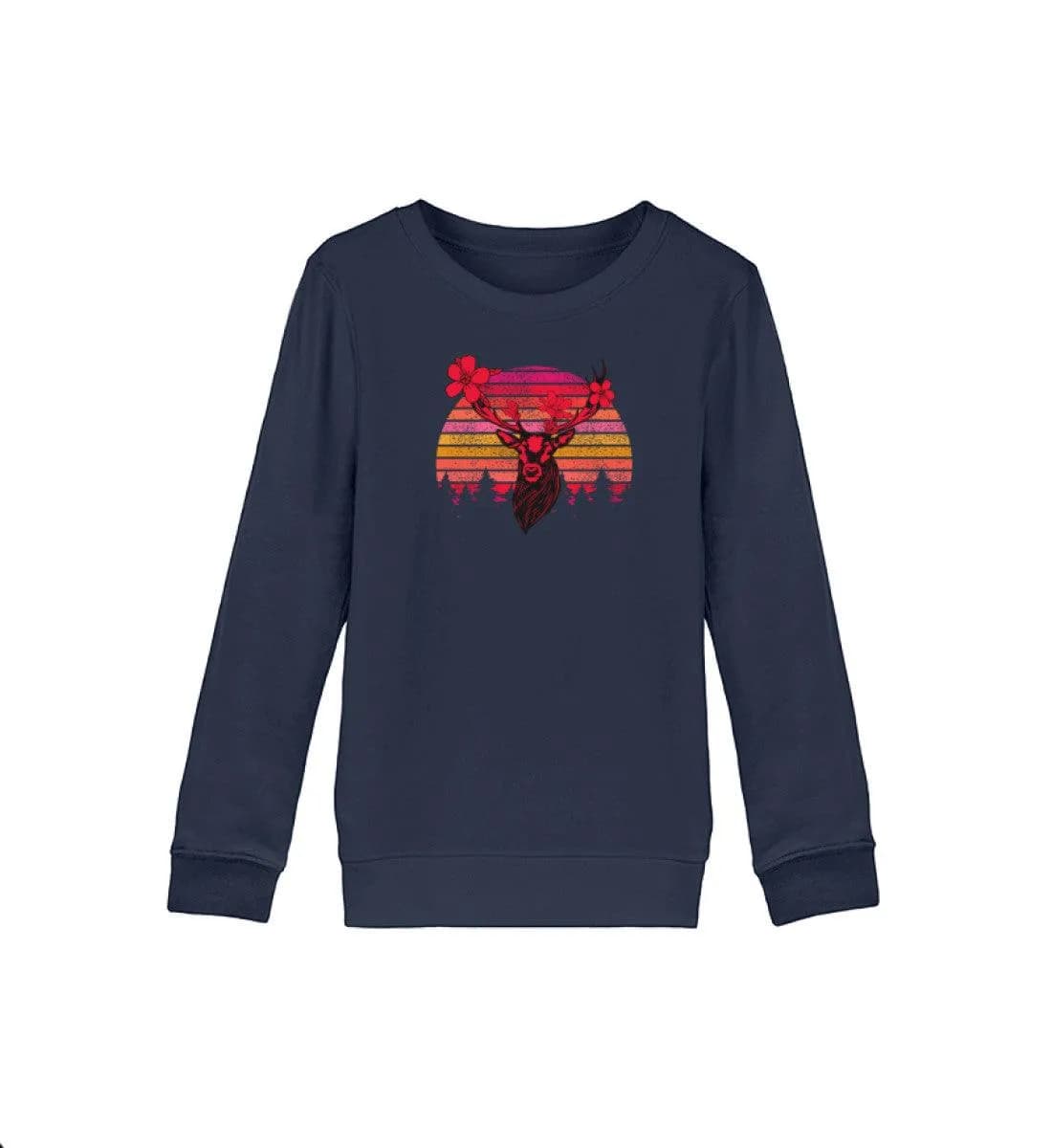 Retro Blumenhirsch - Kinder Bio Sweatshirt