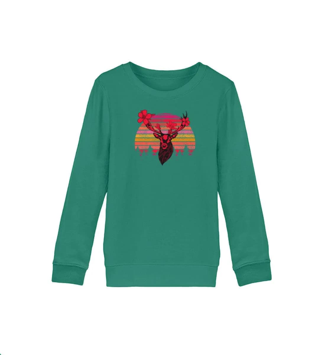 Retro Blumenhirsch - Kinder Bio Sweatshirt