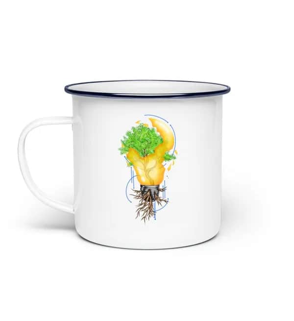 Tree in broken lightbulb - Emaille Tasse