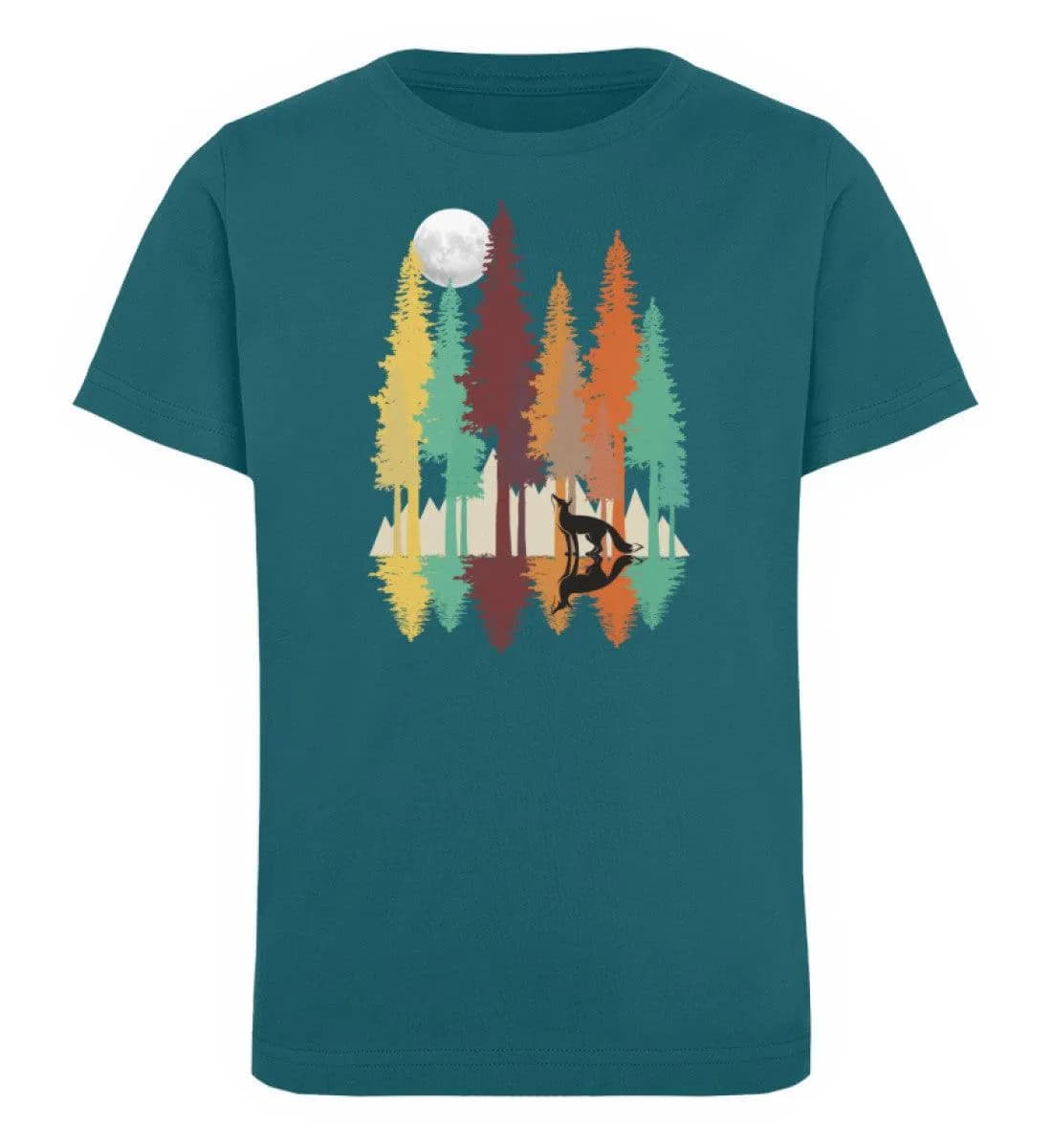 Fuchs im Wald mit Mond - Kinder Bio T-Shirt
