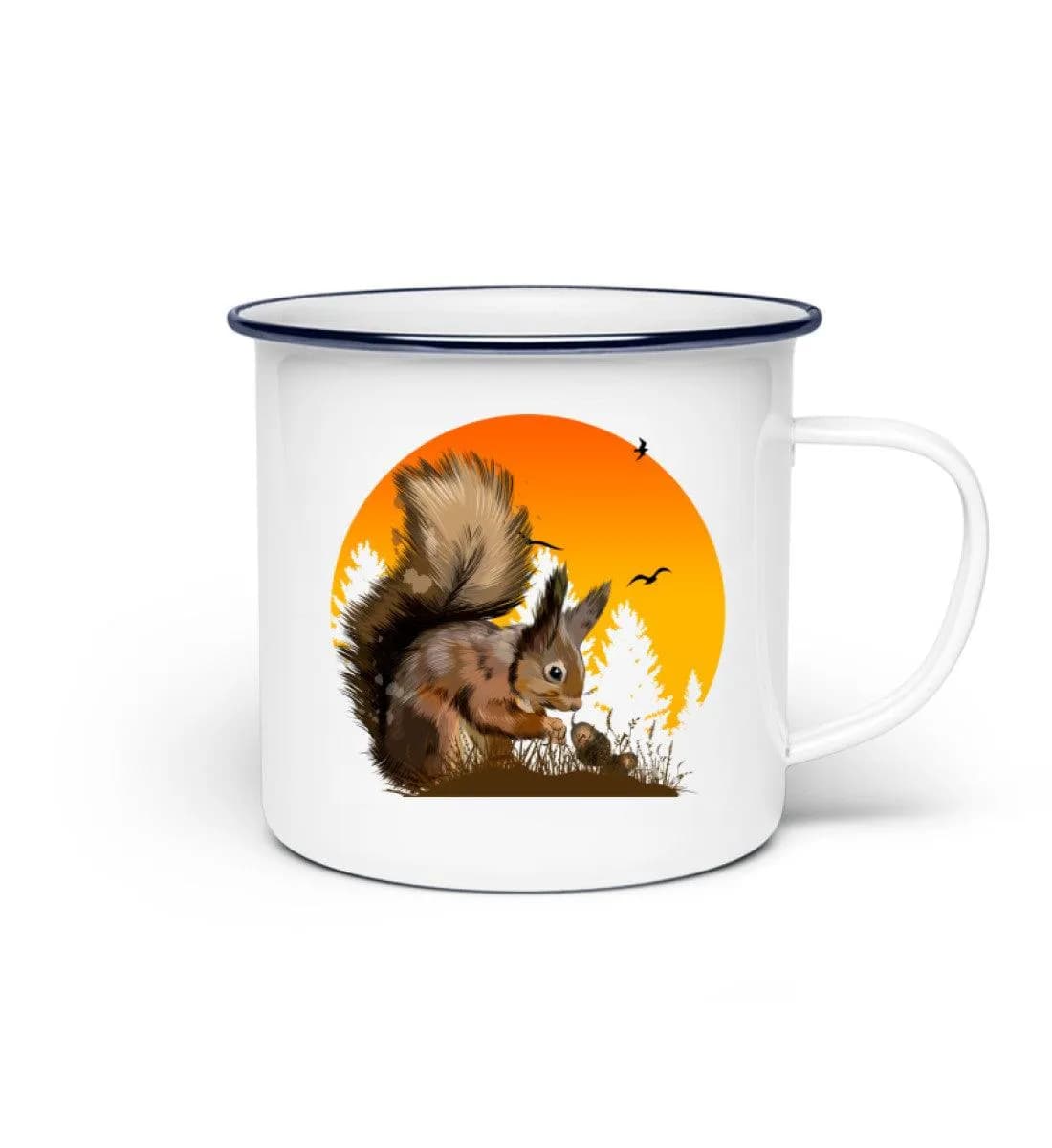 Eichhörnchen im Sonnenuntergang - Emaille Tasse