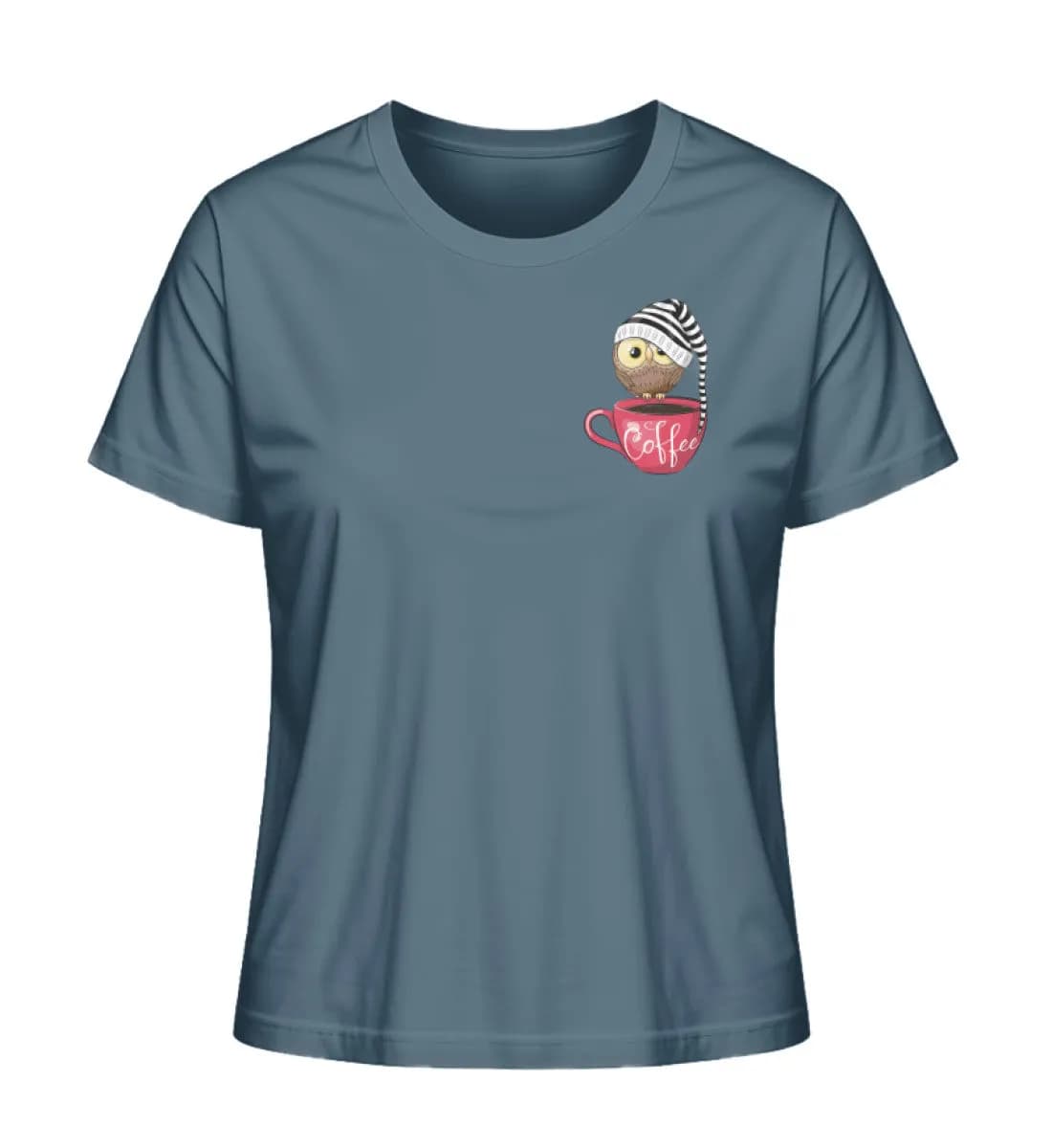Eule auf Tasse mit Mütze - Damen Premium Bio Shirt