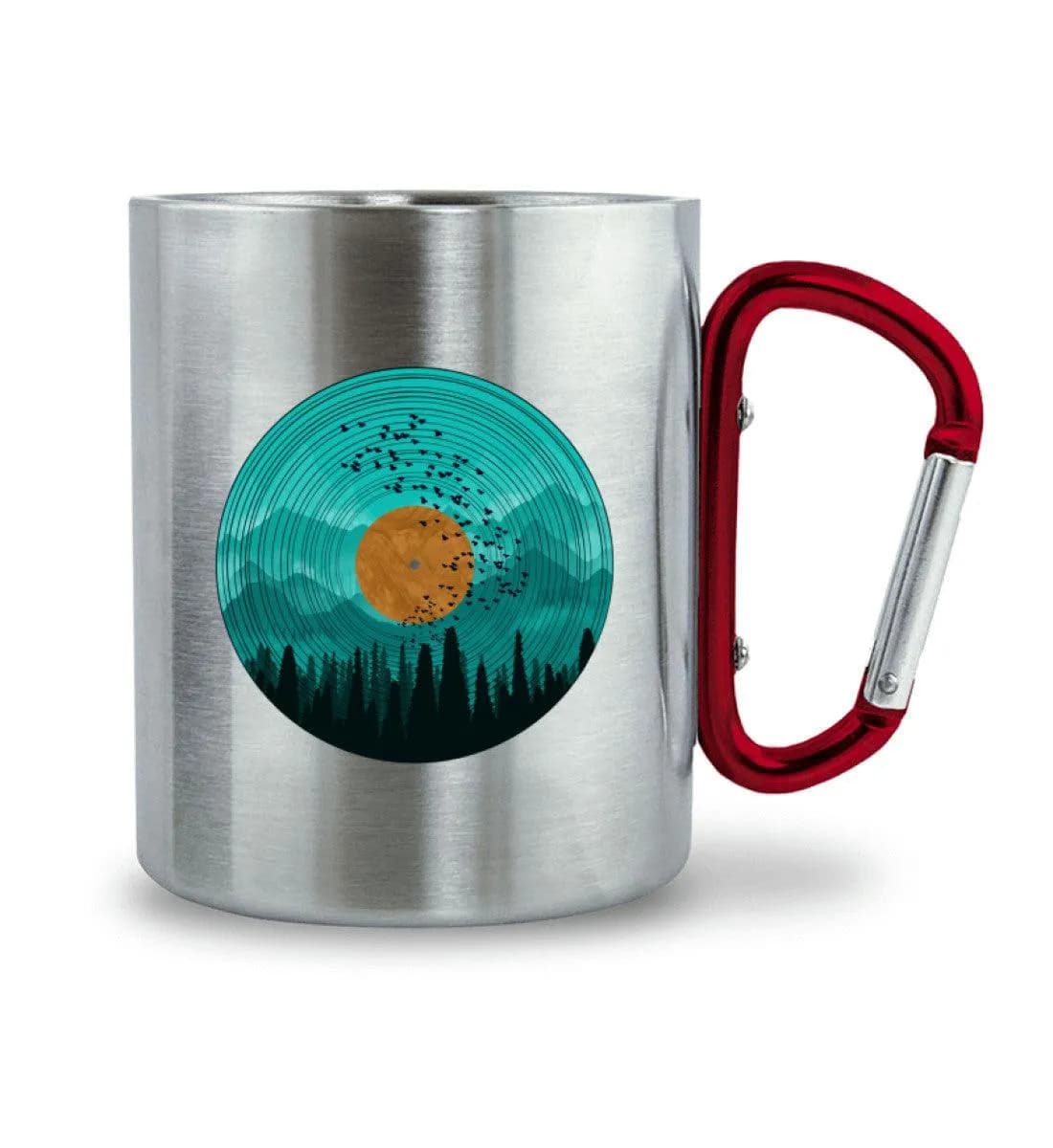 Wald auf Schallplatte - Edelstahltasse mit Karabinergriff