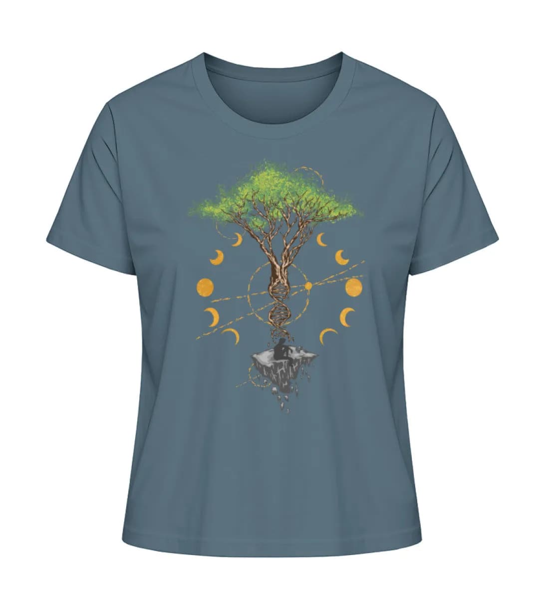 Tree DNA Moon with Man Frontprint - Damen Premium Bio Shirt