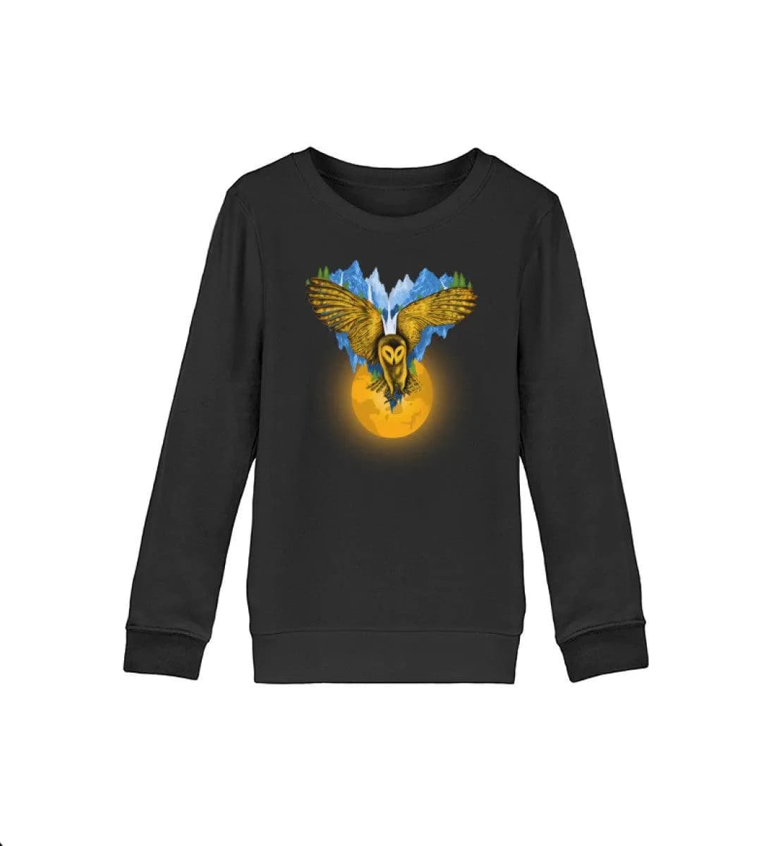 Berge auf fliegender Eule mit Mond - Kinder Bio Sweatshirt