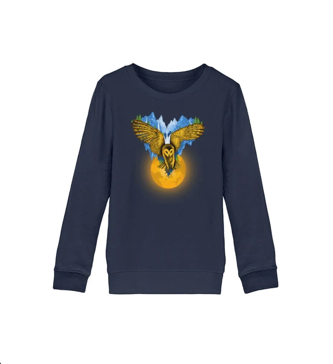Berge auf fliegender Eule mit Mond - Kinder Bio Sweatshirt