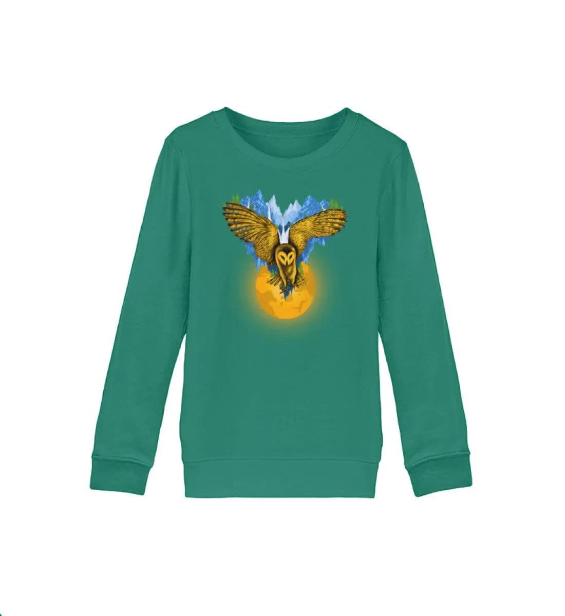 Berge auf fliegender Eule mit Mond - Kinder Bio Sweatshirt
