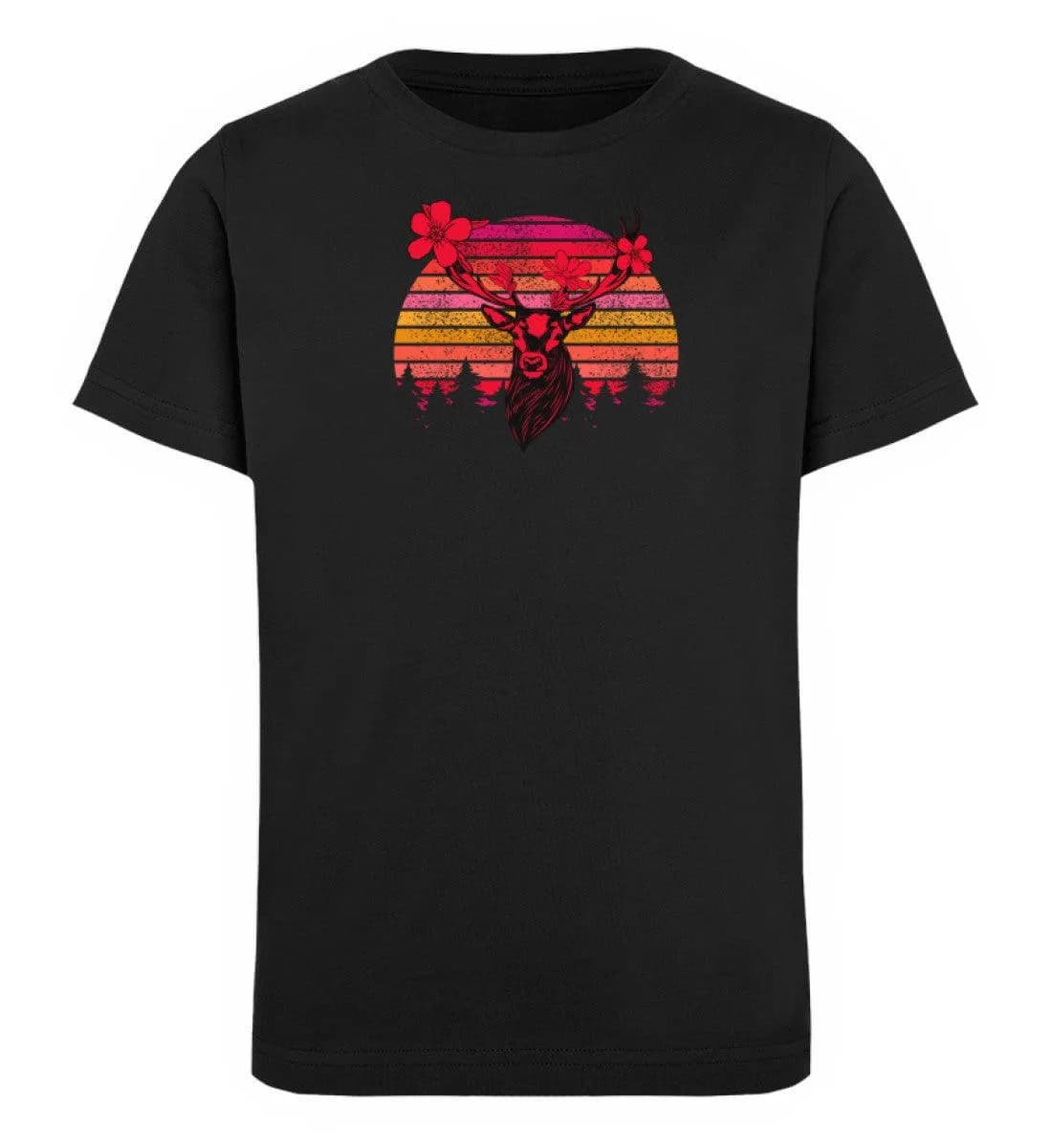 Retro Blumenhirsch - Kinder Bio T-Shirt