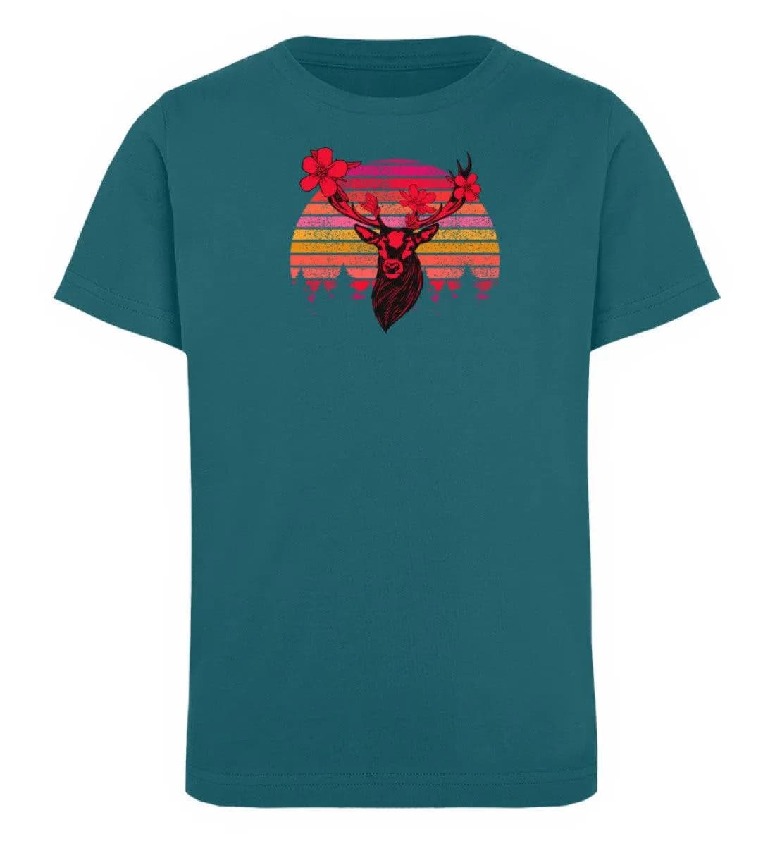 Retro Blumenhirsch - Kinder Bio T-Shirt