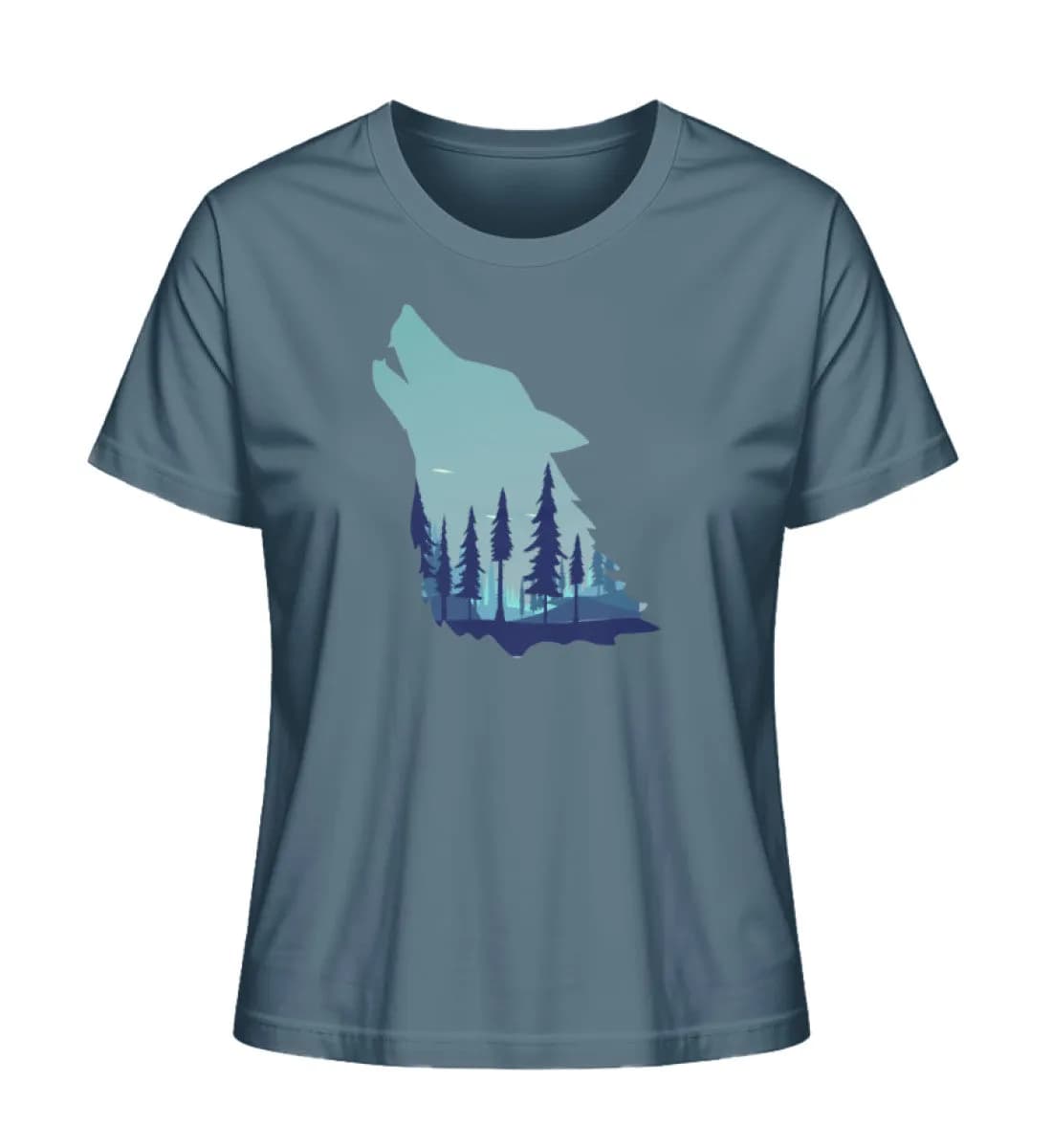 Heulender Wolf mit Wald - Damen Premium Bio Shirt