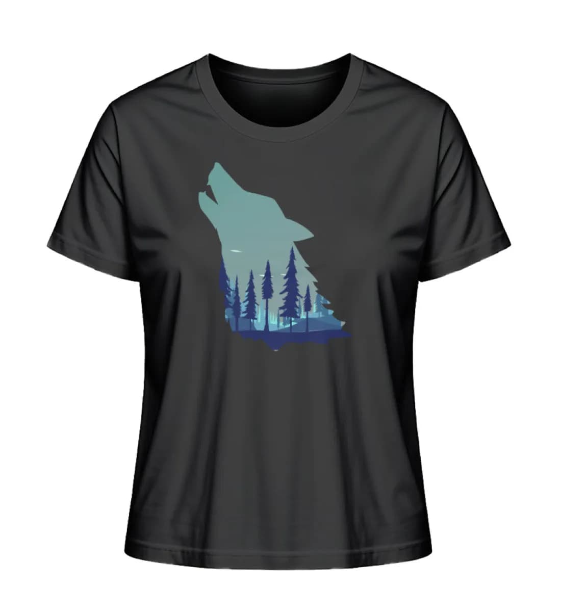 Heulender Wolf mit Wald - Damen Premium Bio Shirt