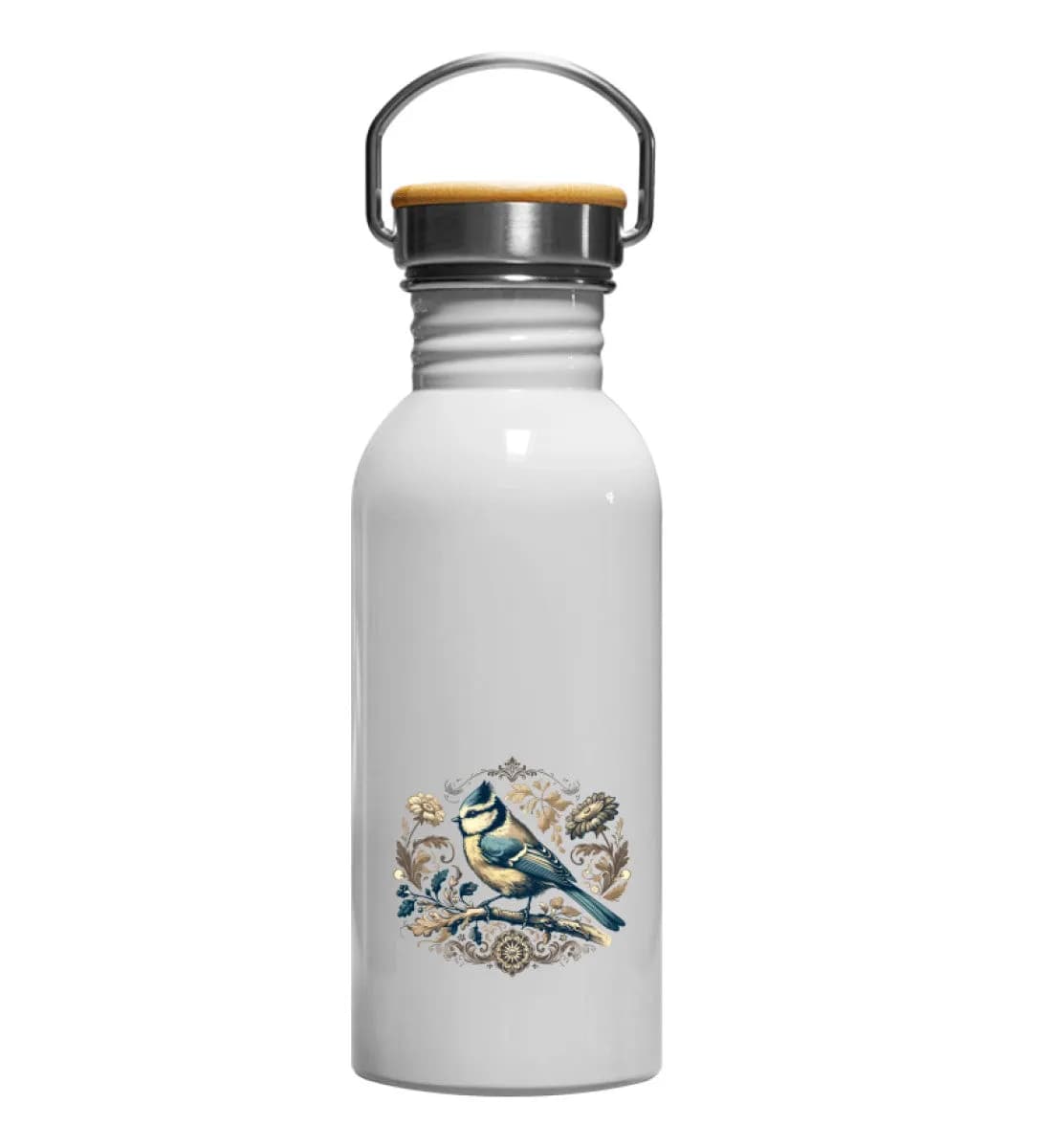 Blaumeise Retroblumen - Edelstahl Trinkflasche