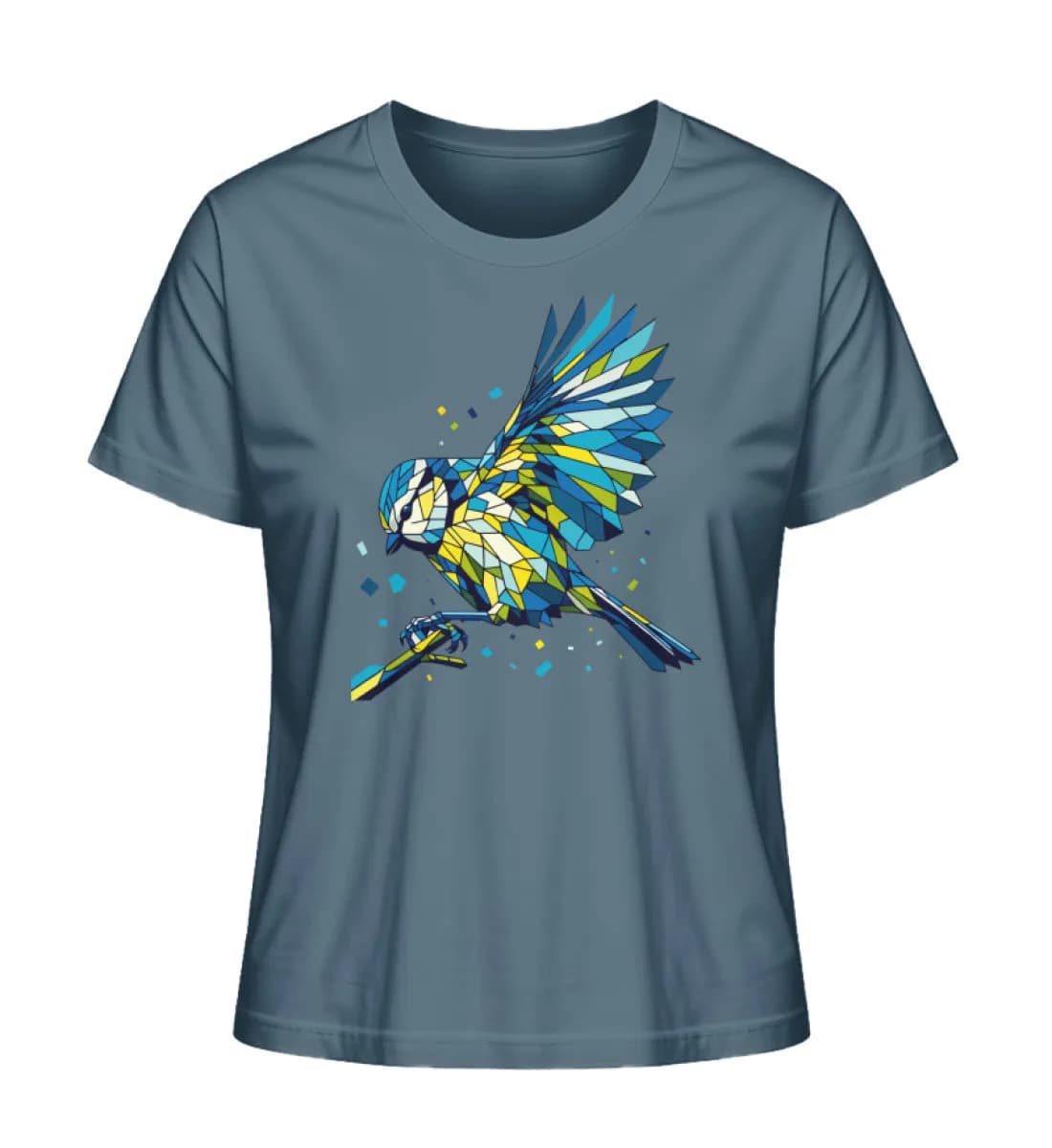 Blaumeise Polygon bunt - Damen Premium Bio Shirt