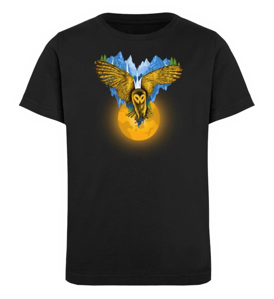 Berge auf fliegender Eule mit Mond - Kinder Bio T-Shirt