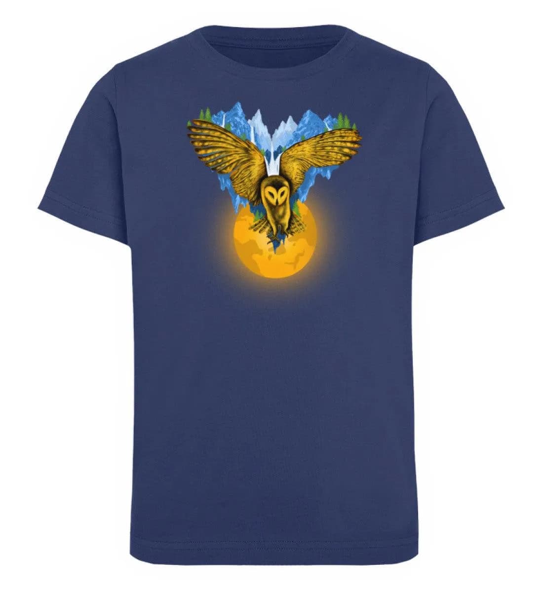 Berge auf fliegender Eule mit Mond - Kinder Bio T-Shirt