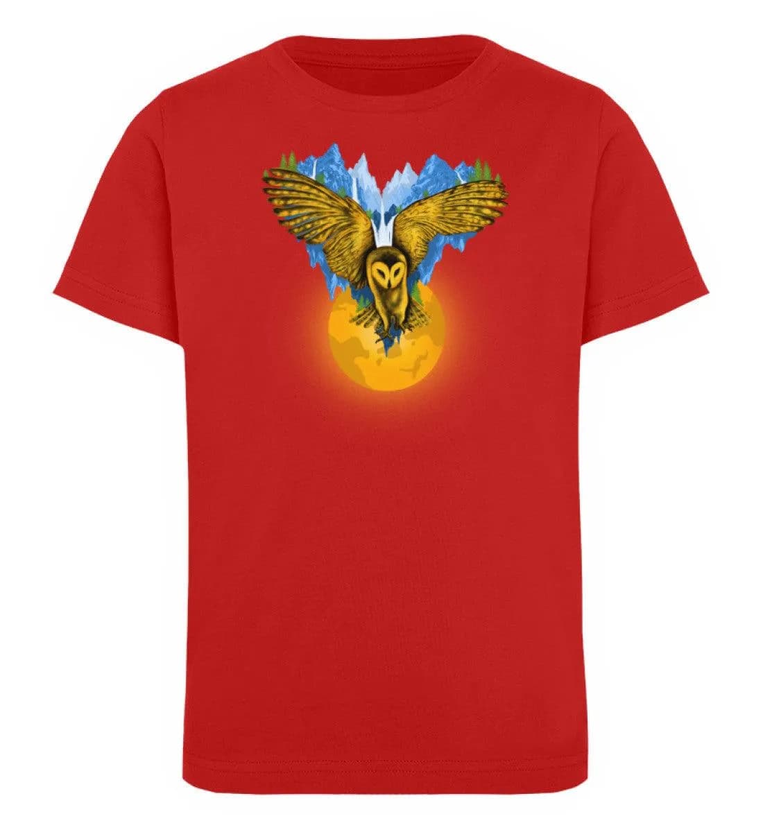 Berge auf fliegender Eule mit Mond - Kinder Bio T-Shirt