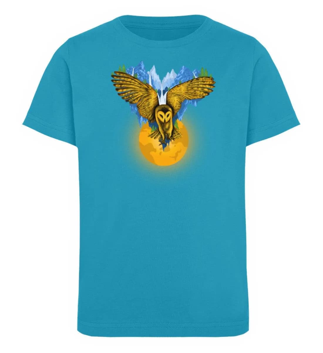 Berge auf fliegender Eule mit Mond - Kinder Bio T-Shirt