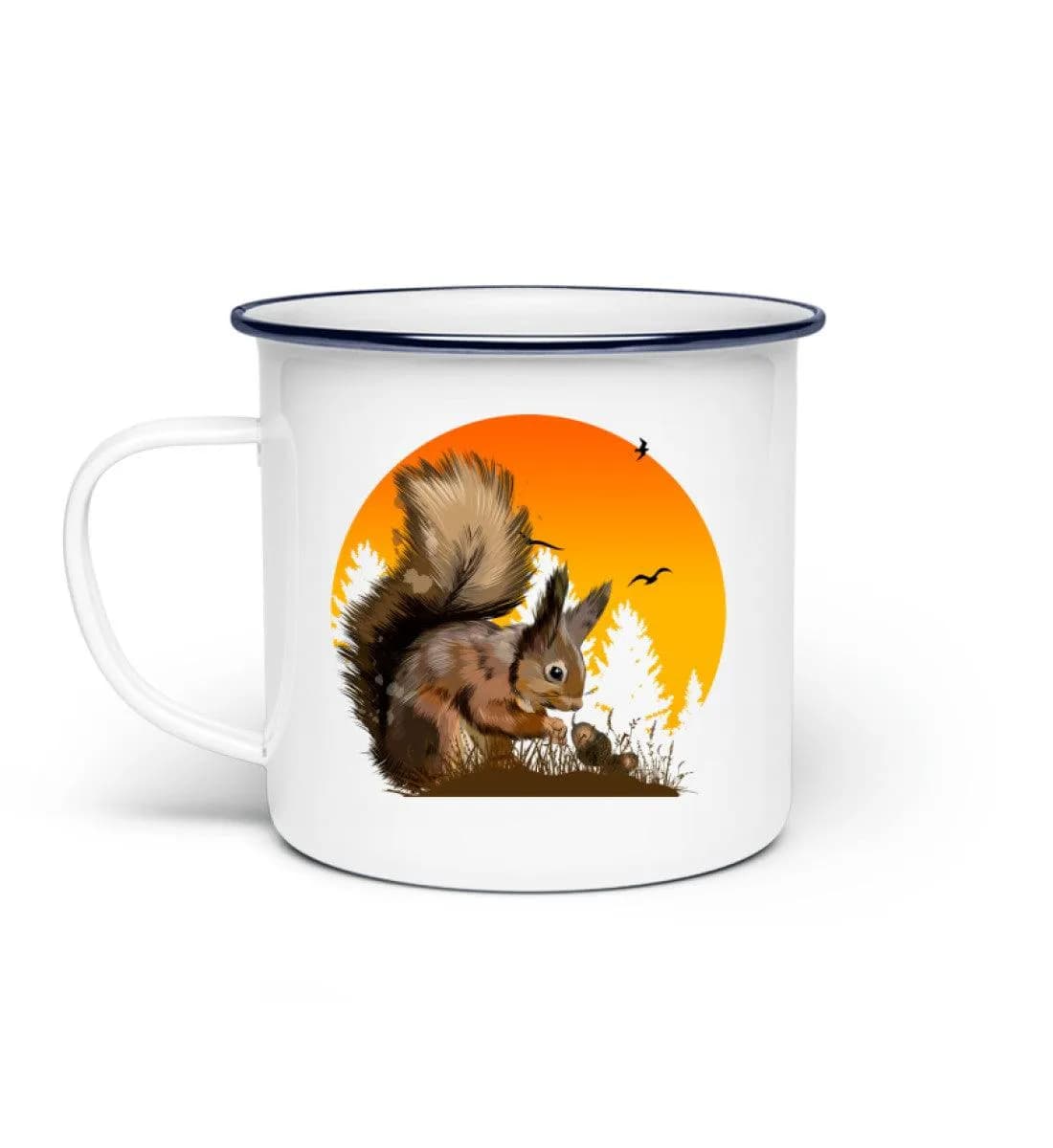 Eichhörnchen im Sonnenuntergang - Emaille Tasse