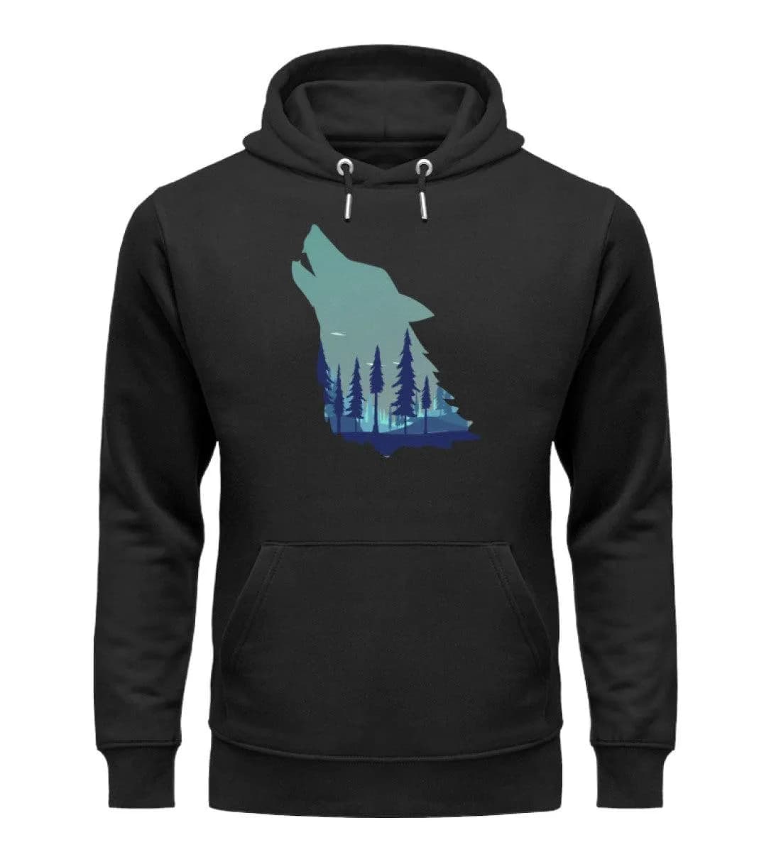 Heulender Wolf mit Wald - Unisex Premium Bio Hoodie